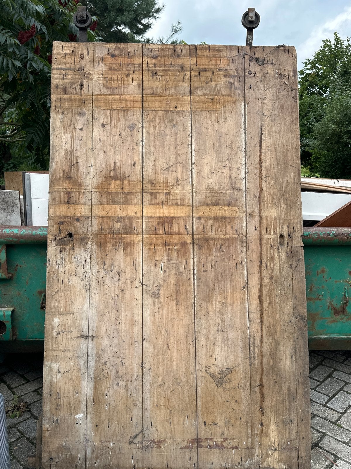 Rustieke houten schuurdeur met schuifsysteem, Ophalen, Gebruikt, 80 tot 100 cm, 215 cm of meer