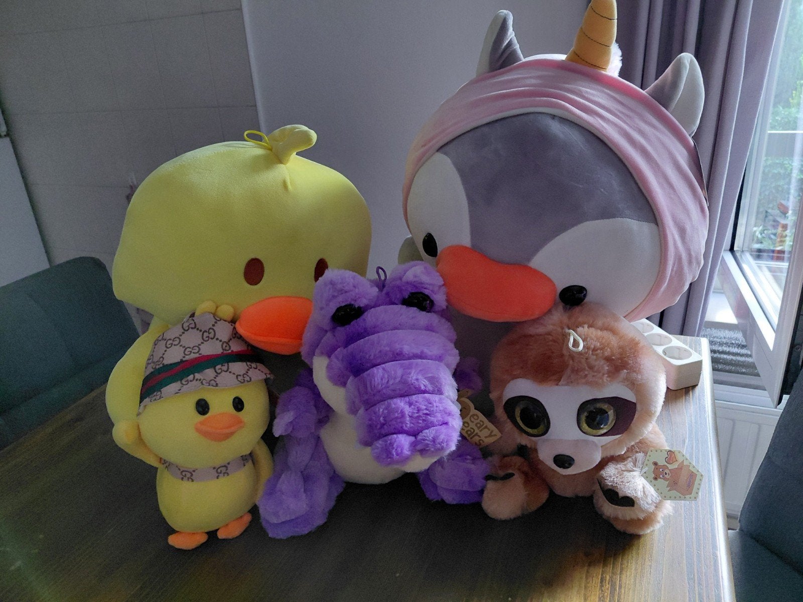 Leuke knuffels: eend, eenhoorn, krokodil, luiaard, Ophalen, Overige karakters, Zo goed als nieuw, Middelgroot (20 tot 80 cm)