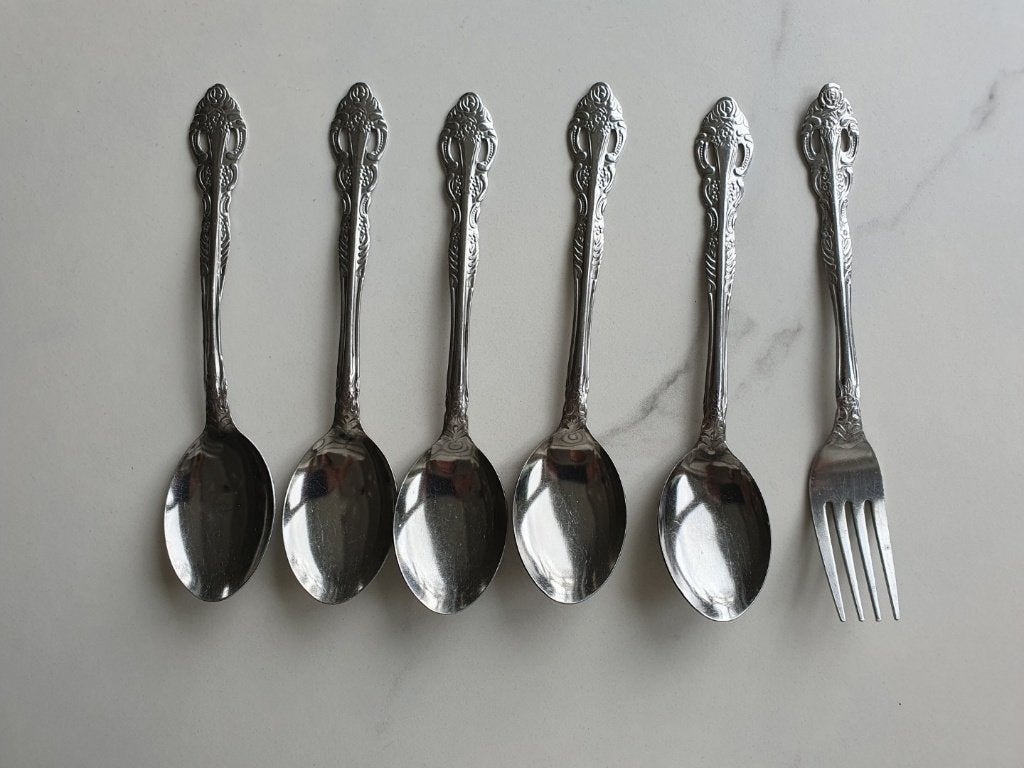 Lepels dessert 5 stuks / 1 vork 19 cm - Stainless steel Inox, Antiek en Kunst, Ophalen of Verzenden