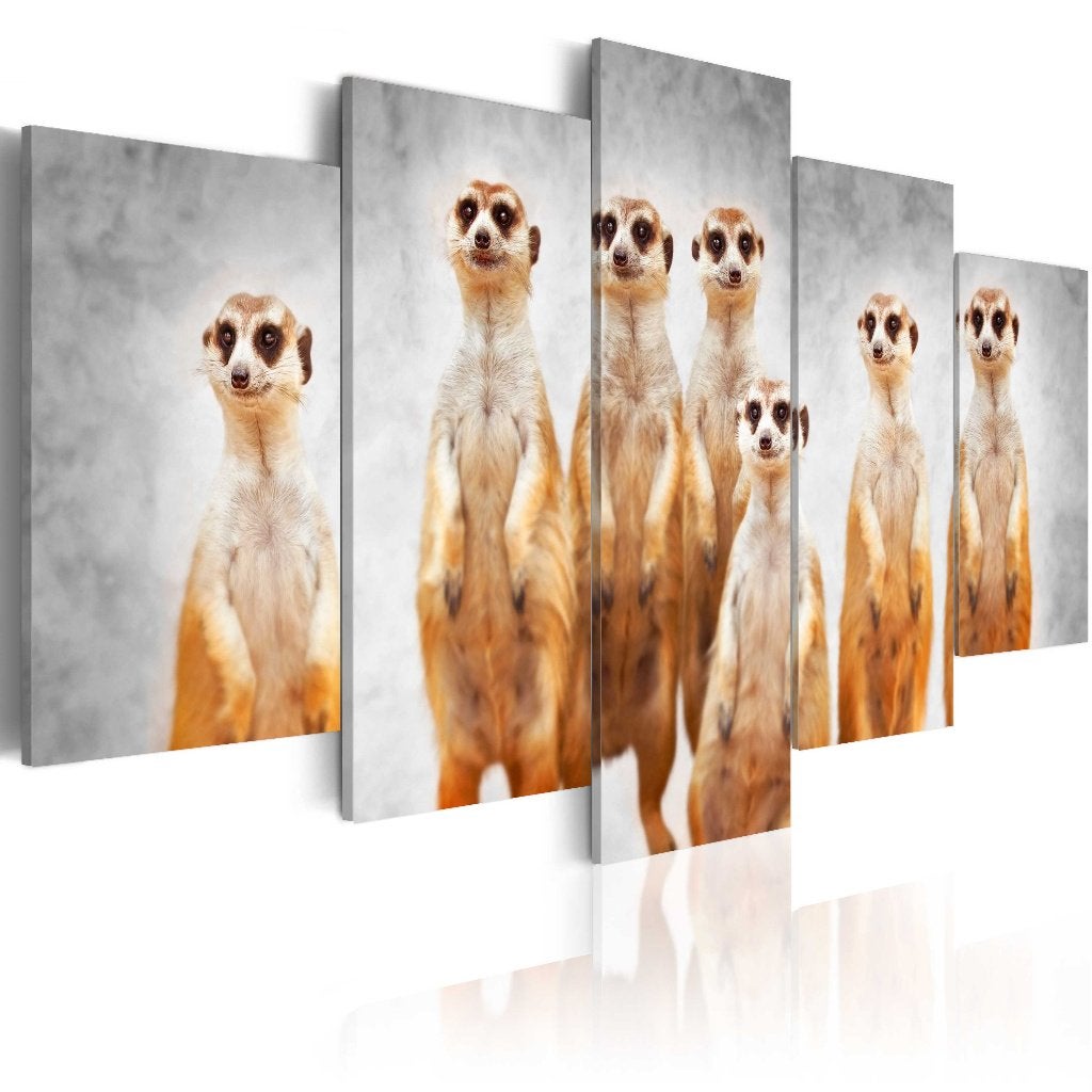 877 Stokstaartjes 5 Luik Canvas Schilderij 200x100cm Nieuw, Ophalen of Verzenden, Dieren