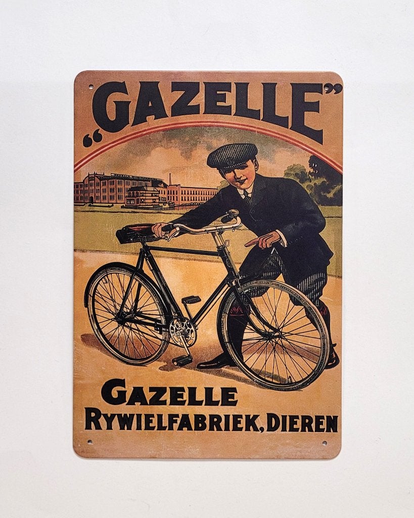 Gazelle Rijwielfabriek fiets reclamebord van metaal wandbord, Info@deconoord.nl, Deco Noord, Nieuw, Ophalen of Verzenden