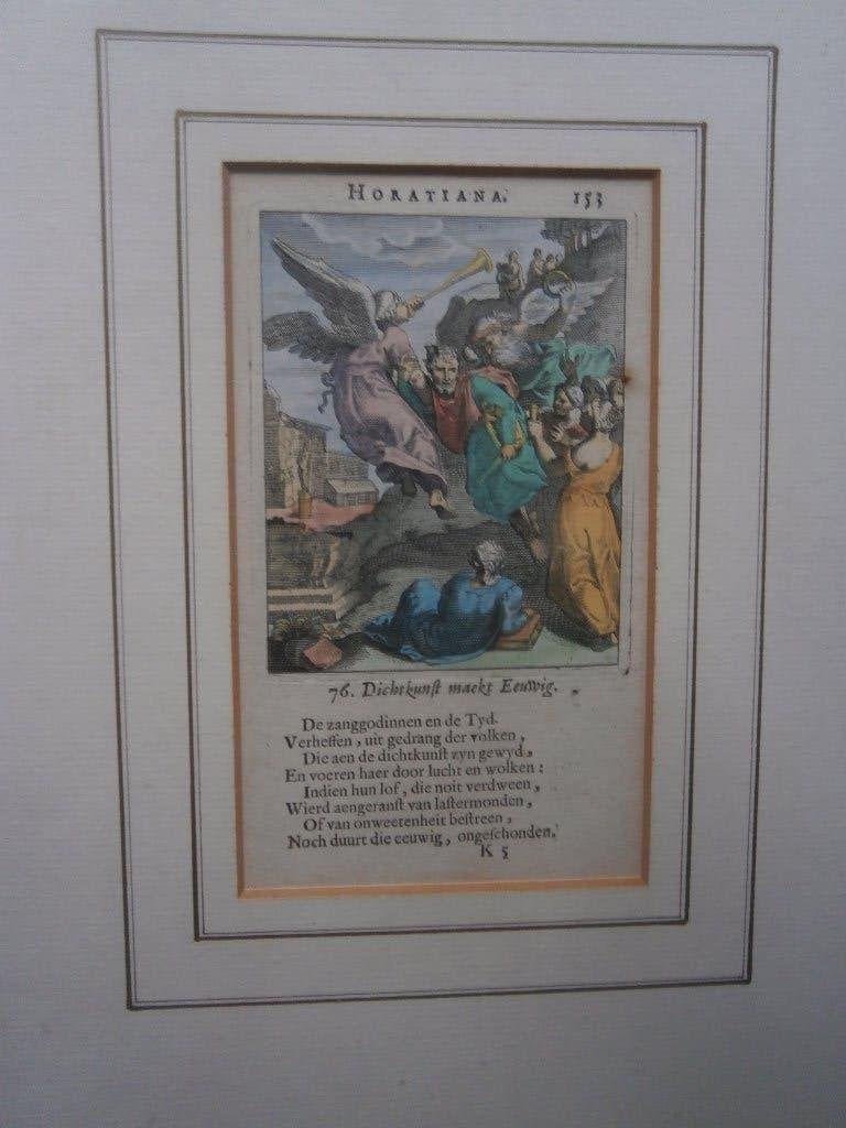 HORATIANA, (dichter) Mooie Kleuren gravure met gedicht, Antiek en Kunst, Ophalen, Overige onderwerpen, Gravure