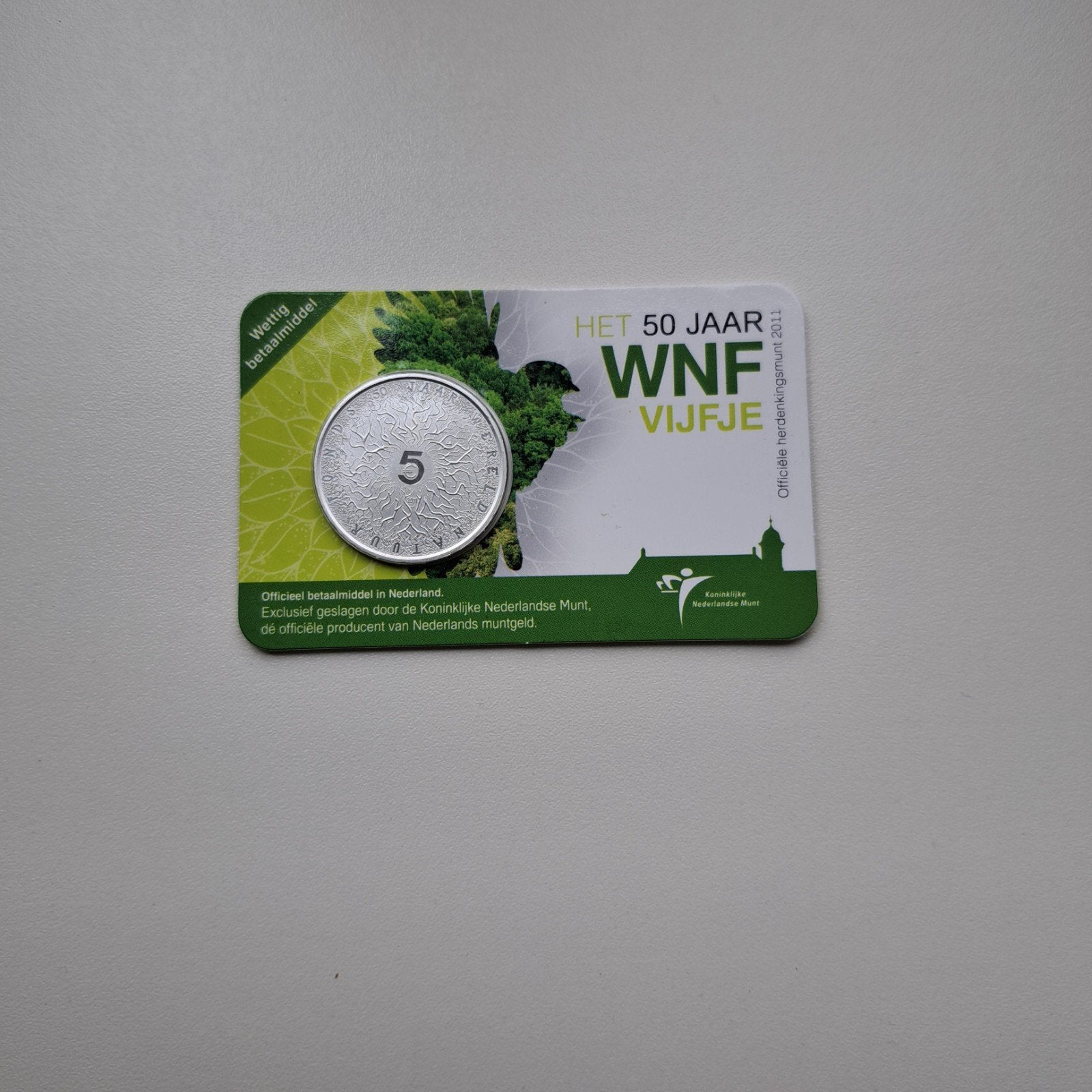 WNF Vijfje 2011 - 50 Jaar Wereld Natuur Fonds Coincard, Postzegels en Munten, Ophalen of Verzenden, Euro's, Losse munt