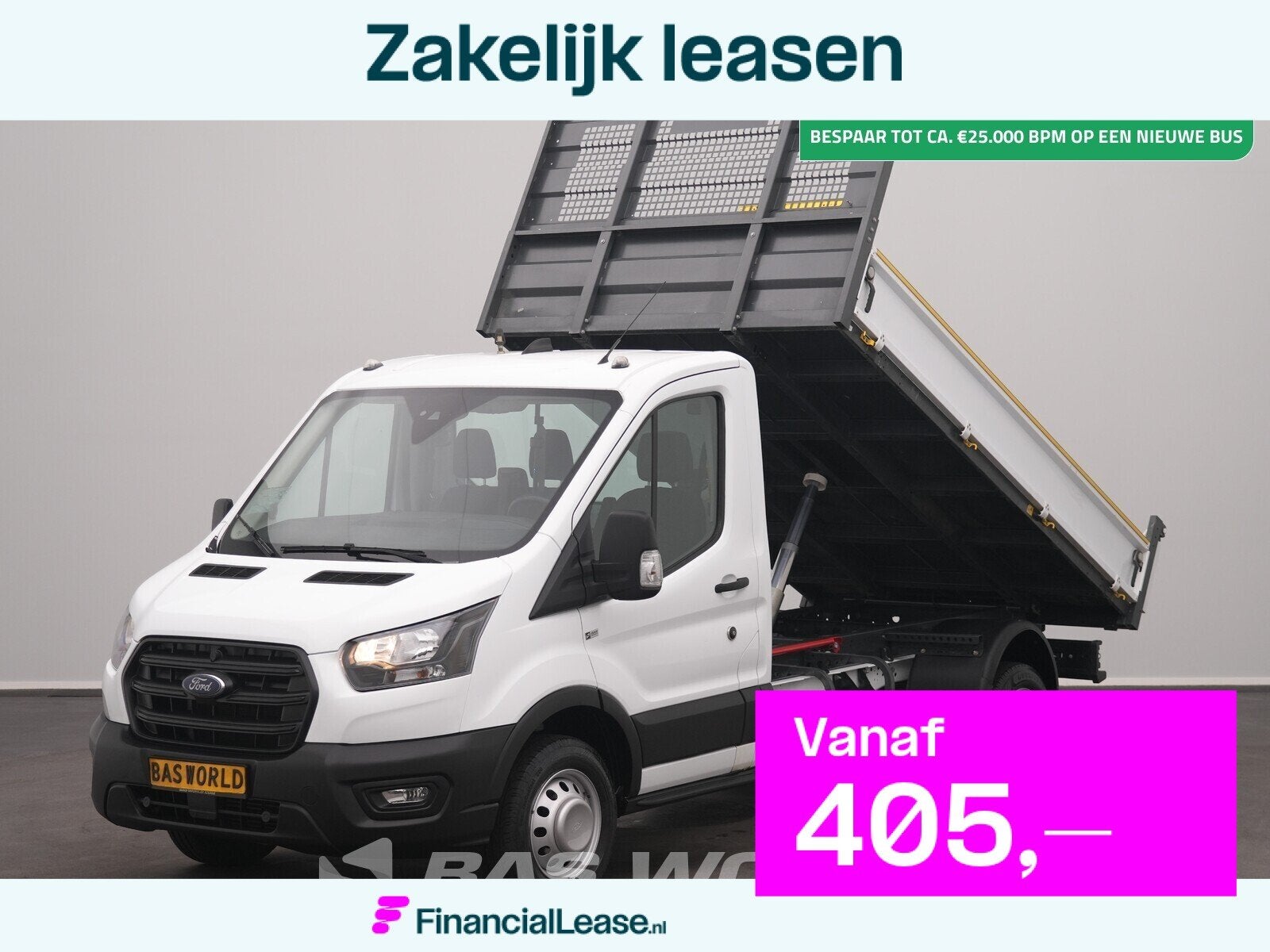 Ford Transit 165pk Kipper Dubbellucht 3,5t Trekhaak Airco Ca, Stof, Euro 6, 4 cilinders, Wit