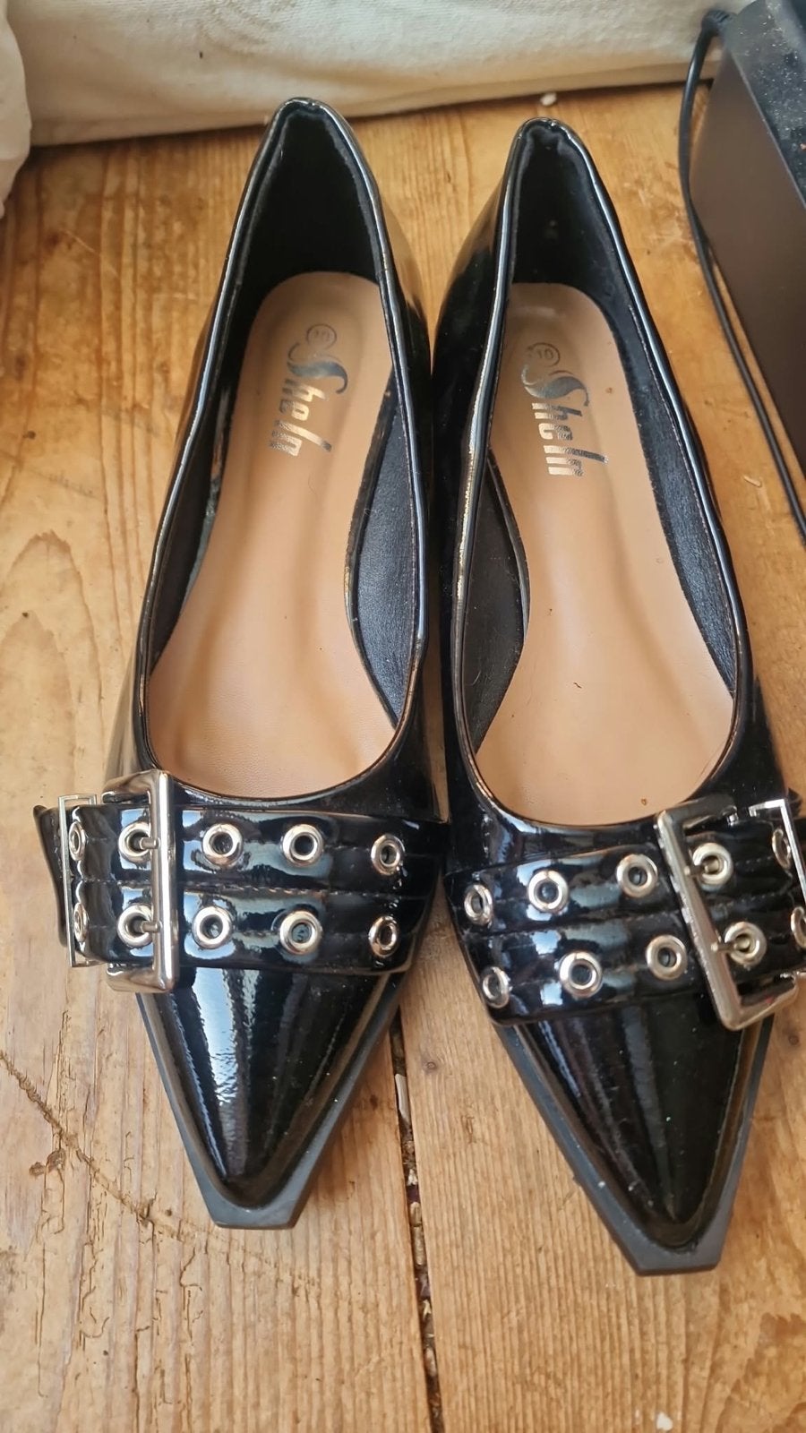 Zwarte Shein Ballerina's met Gesp Maat 10, Kleding | Dames, Ophalen of Verzenden, Zo goed als nieuw, Zwart, Ballerina's