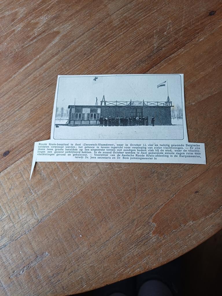 Knipsel rode kruis hospitaal Axel 1915, Ophalen of Verzenden, Voor 1920, Knipsel(s)