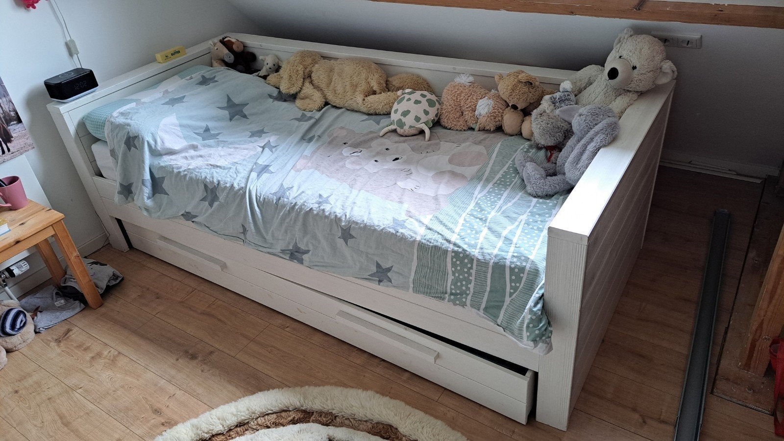 Woood bed Dennis 90x200 met lade, Huis en Inrichting, Gebruikt, 90 cm, Eenpersoons, Wit