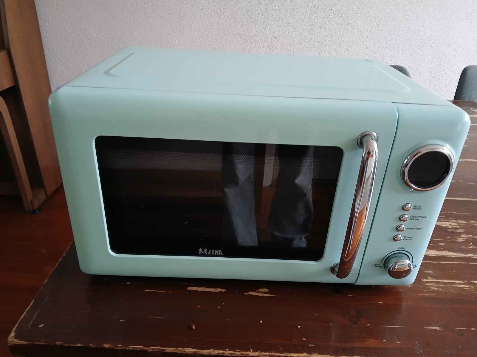 ETNA Retrolijn Magnetron - Turquoise, Zo goed als nieuw, Grill, Ophalen of Verzenden, Draaiplateau, Magnetron