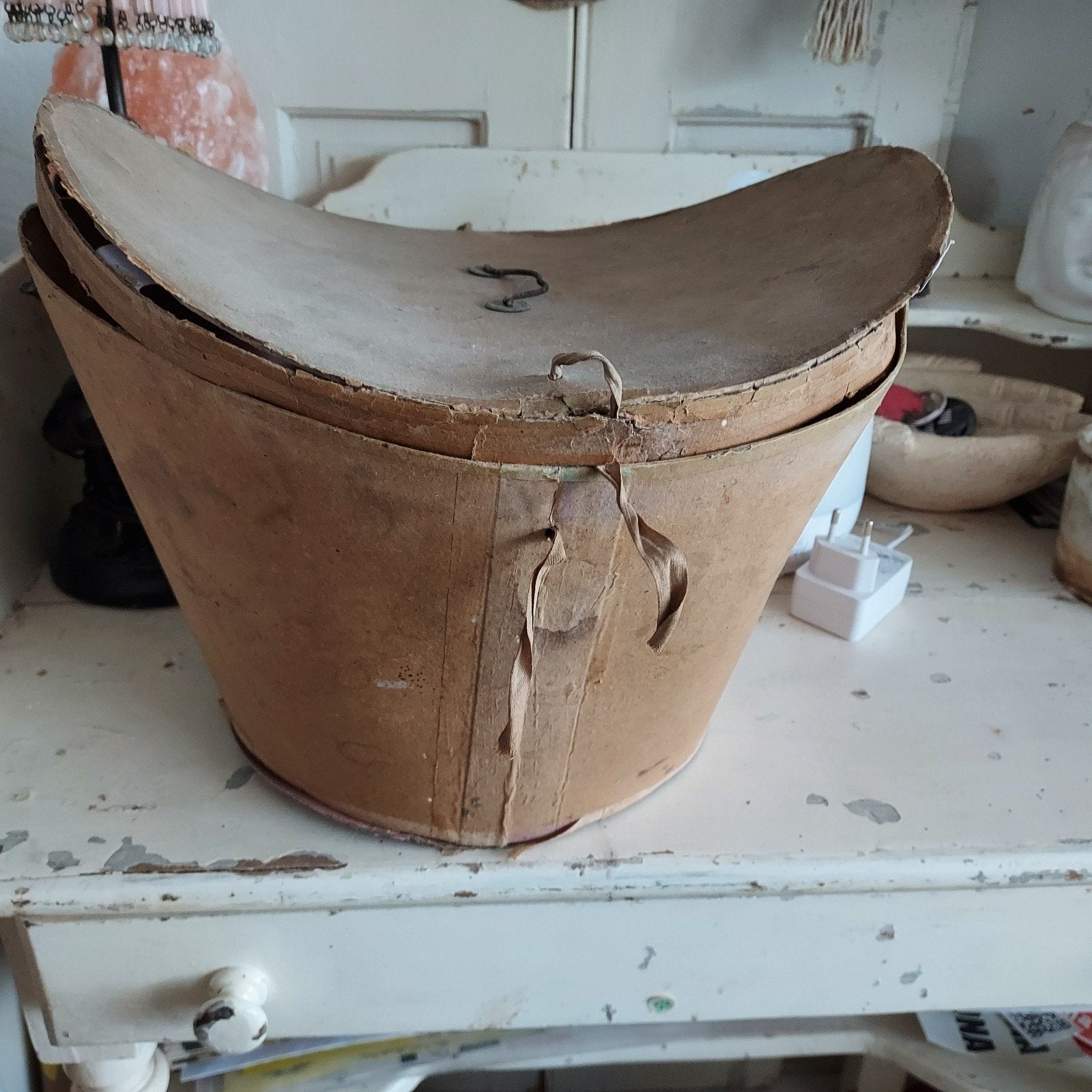 Oude brocante ovale hoedendoos, Ophalen of Verzenden