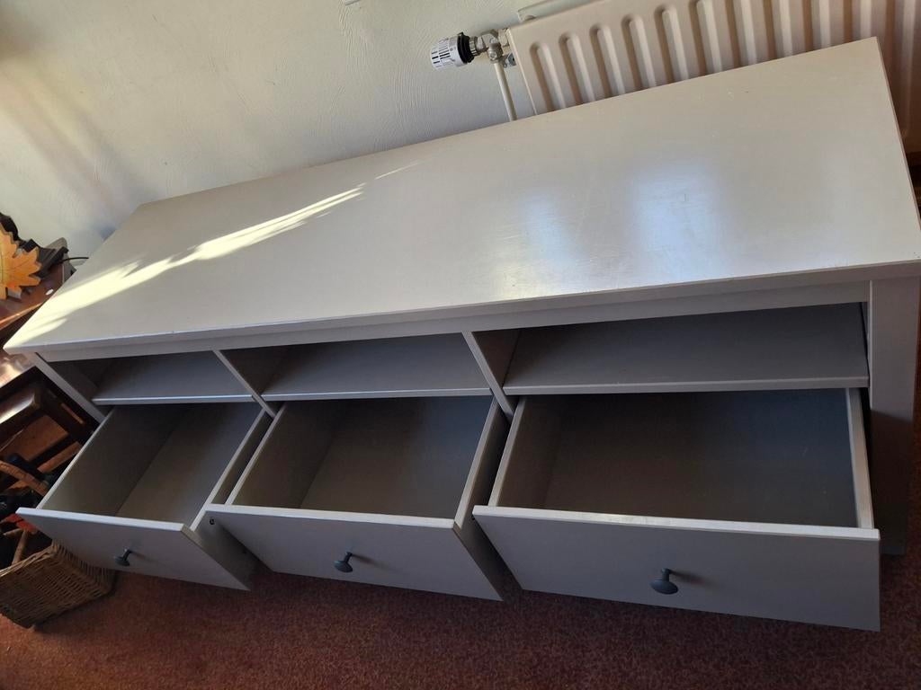 Lage Grijze Massief Houten Wandkast TV meubel Site Kast, Ophalen, Gebruikt, Minder dan 150 cm, Minder dan 100 cm