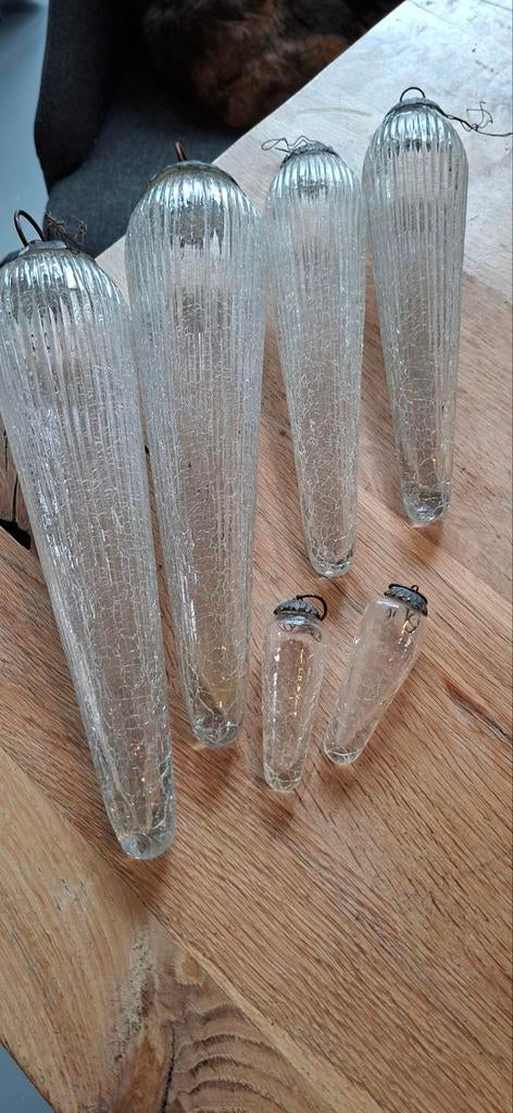 Set van 6 vintage glazen kerstornamenten, ijspegelvorm, Ophalen of Verzenden