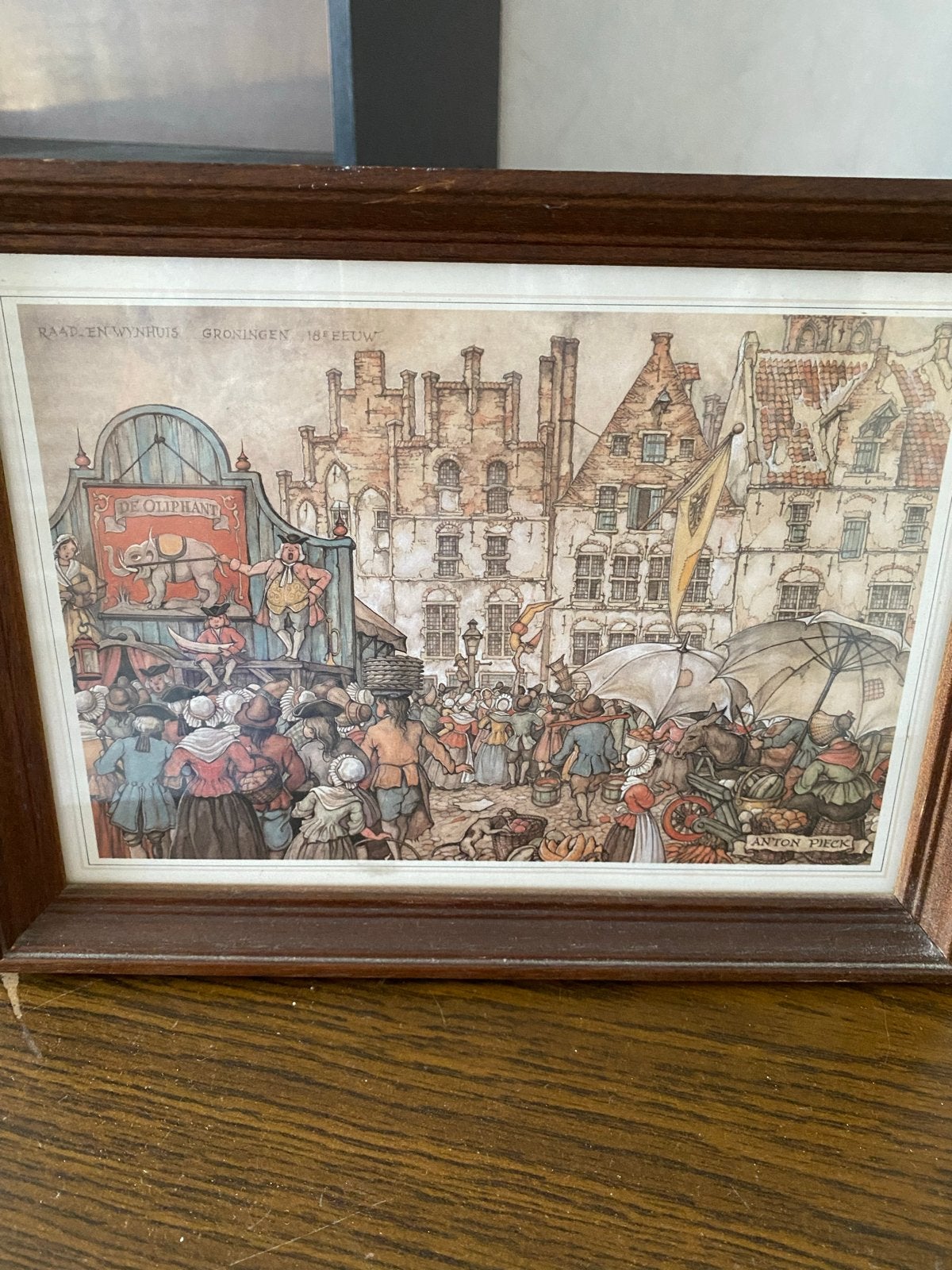 Anton Pieck - Raadhuis Groningen 18e Eeuw, Ophalen, Realistisch, Print, Ingelijst