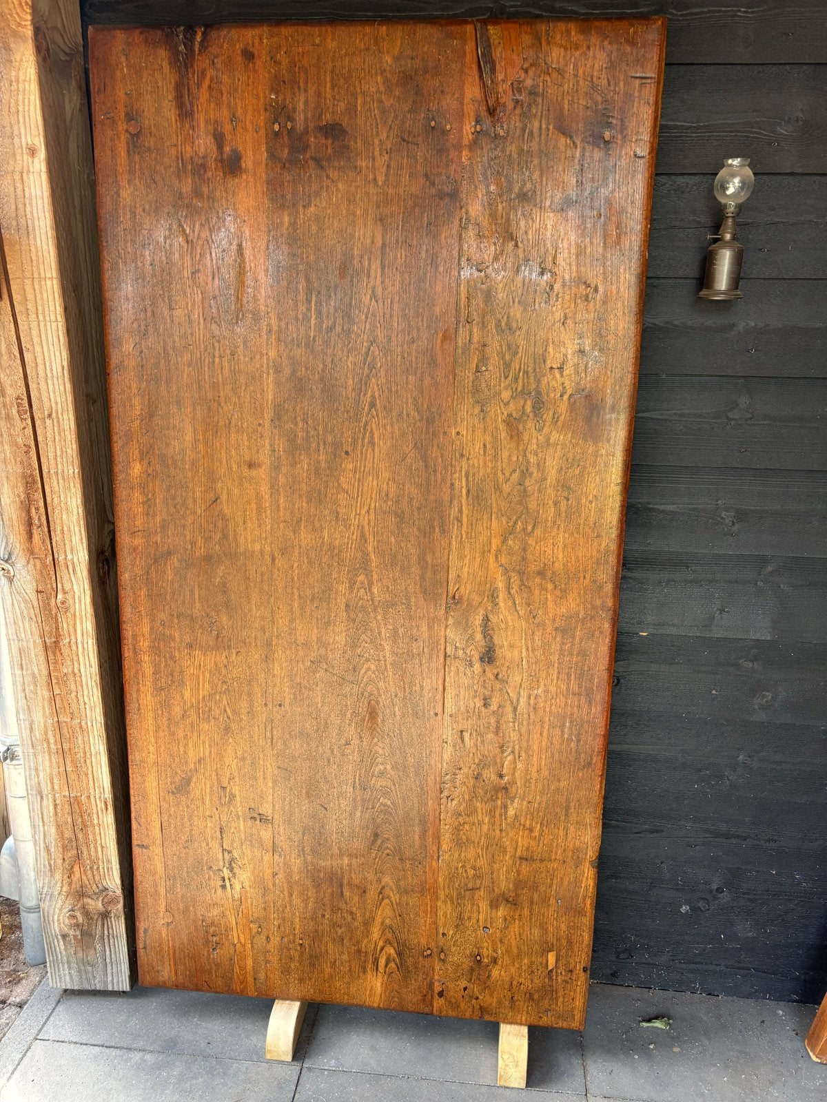 Oude Eikenhouten Tafel 195x100 cm met Pen/Gat Verbinding, Ophalen, Gebruikt, 100 tot 150 cm, Eikenhout