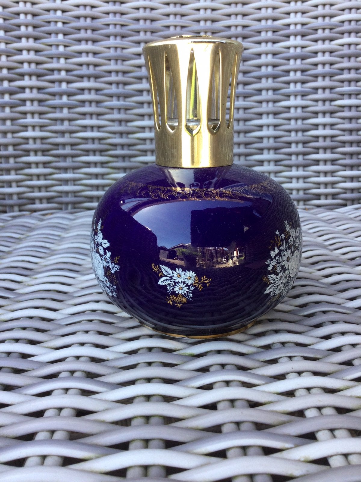 Lampe Berger diffuser FN porseleine blauw met witte bloemen, Ophalen of Verzenden, Zo goed als nieuw, Blauw, Overige materialen
