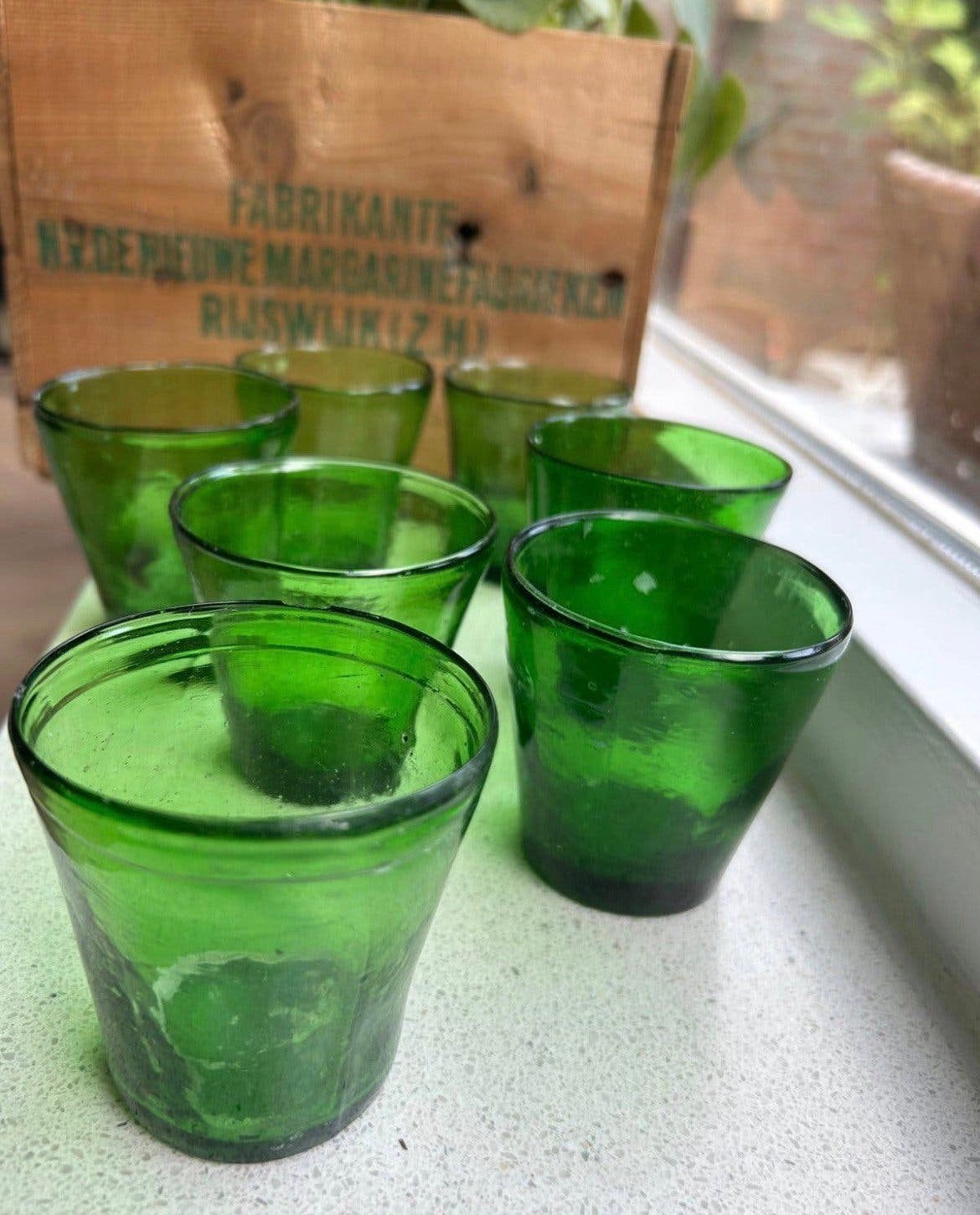 7 groene franse processie glaasjes, Ophalen of Verzenden