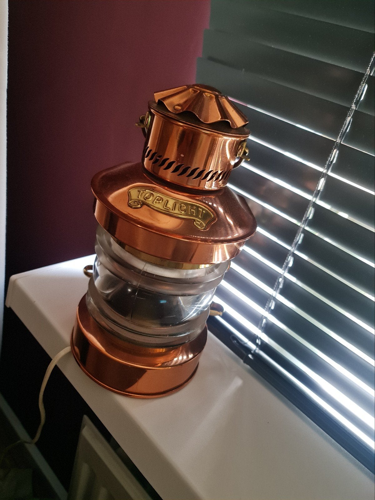 Koperen scheepslamp / lantaarn met stekker, Antiek en Kunst, Verzenden