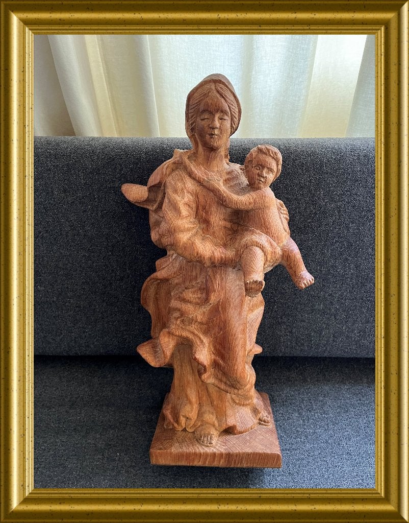 Groot zwaar houten beeld; Maria met kind, Ophalen