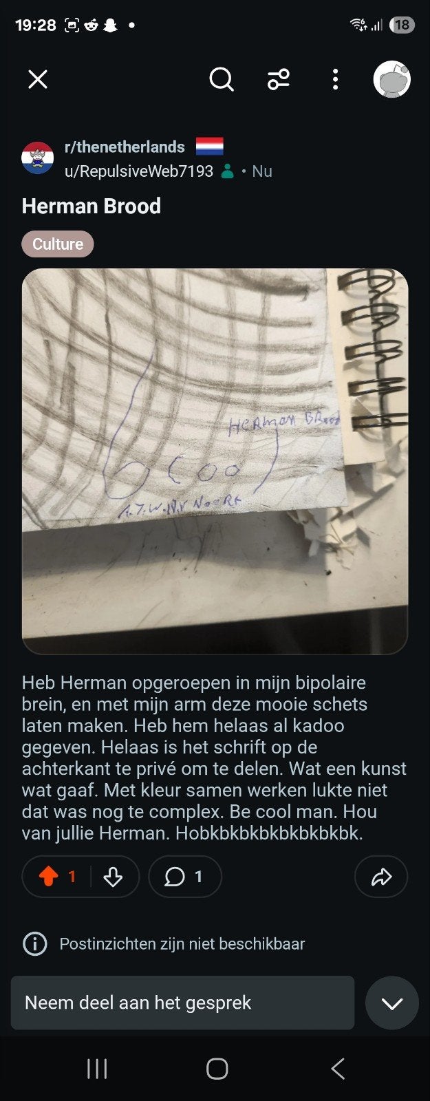 HERMAN SPEELT TOINE, Antiek en Kunst, Ophalen, Print, Houtskooltekening, Gesigneerd
