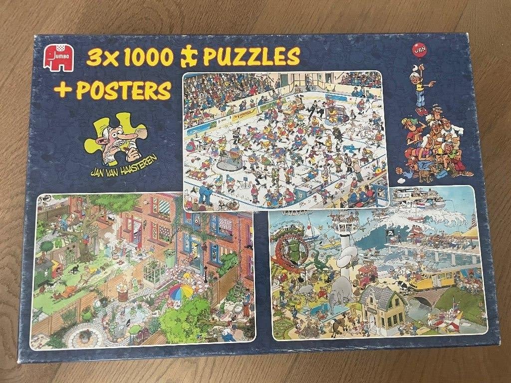 Jan van Haasteren.3x1000, ijshockey, De buren,Ter zee..., Ophalen, 500 t/m 1500 stukjes, Zo goed als nieuw, Legpuzzel