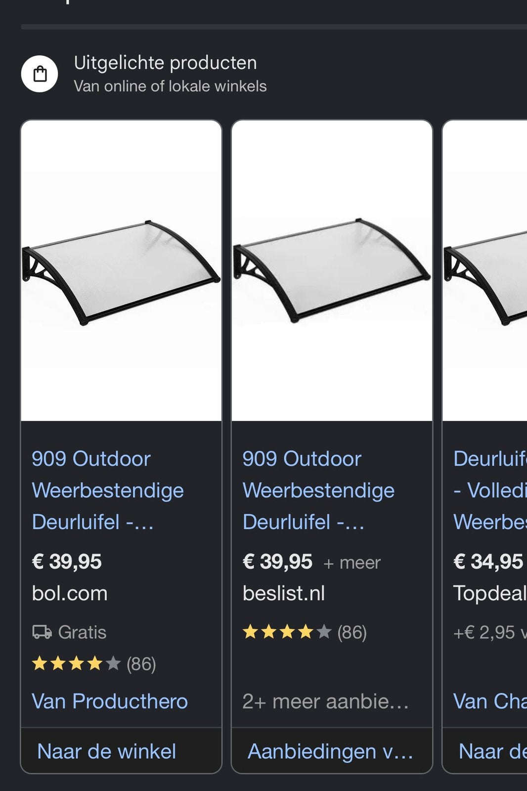 Nieuwe deurluifel nooit gebruikt, Tuin en Terras, Overkappingen, Ophalen, Zo goed als nieuw
