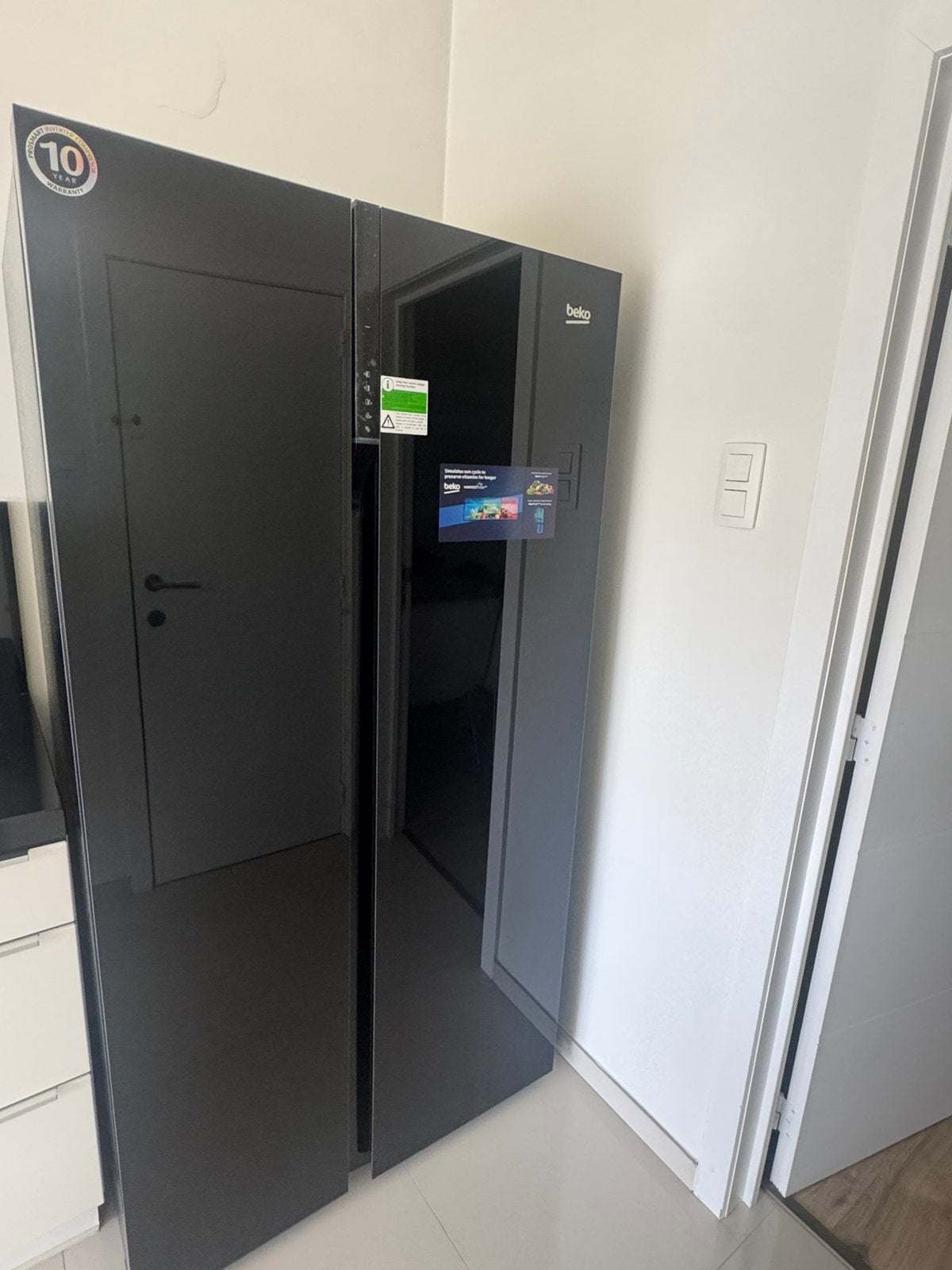 Beko Amerikaanse koelkast zwart, Witgoed en Apparatuur, Koelkasten en IJskasten, Ophalen, 200 liter of meer, 60 cm of meer, Met aparte vriezer