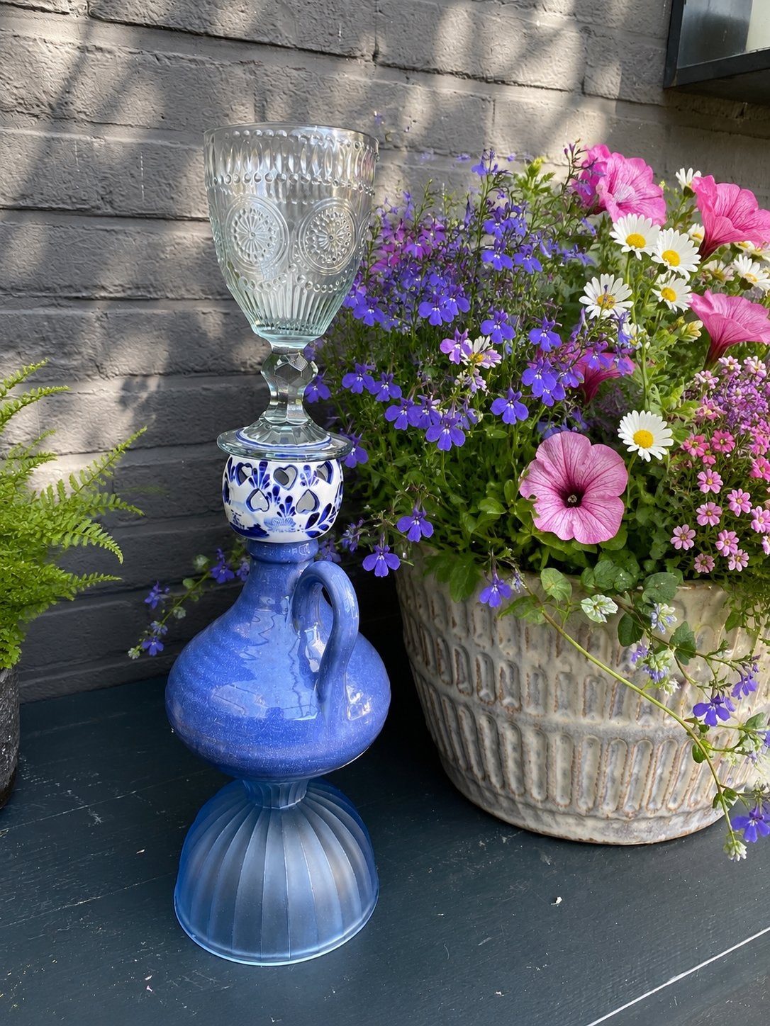 Vintage Kandelaar, Ophalen of Verzenden, Blauw, Glas, Kandelaar