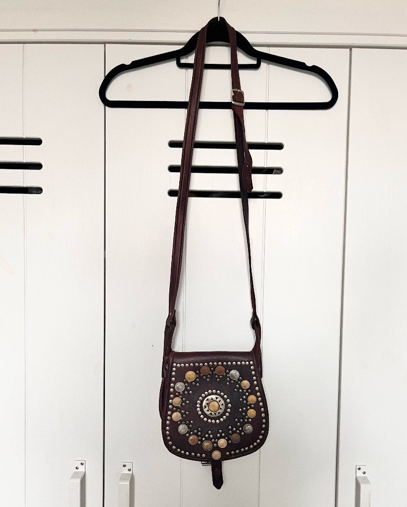 Prachtige handgemaakte Marokkaanse BoHo crossbody bag, Ophalen of Verzenden, Gebruikt, Bruin, Schoudertasje