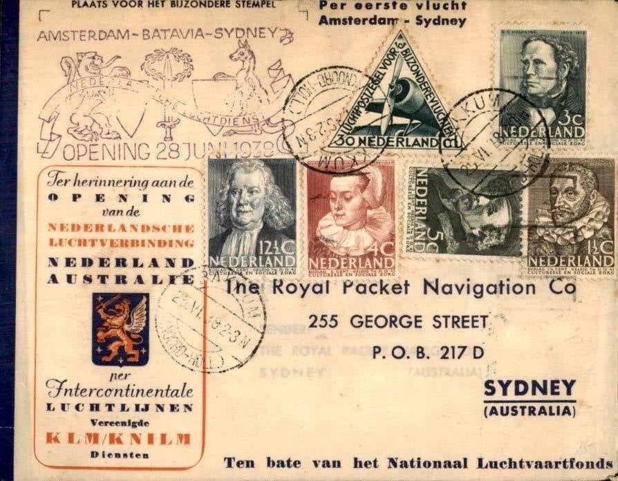 Amsterdam - Sydney - Frankering - 1938, Postzegels en Munten, Brieven en Enveloppen | Nederland, Verzenden, Envelop
