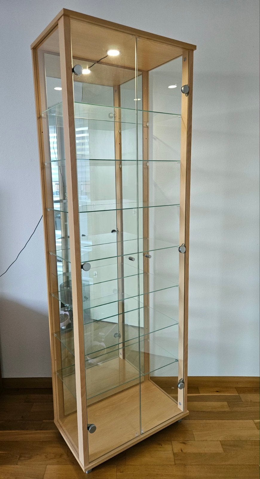 Vitrinekast Eikenhout met LED verlichting van 249 voor 180€!, Ophalen, Met deur(en), Eikenhout, 50 tot 100 cm