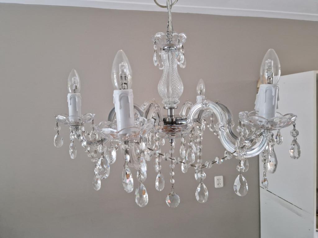 Kroonluchter, 6 armen, geslepen glas, Ophalen, Zo goed als nieuw, Glas