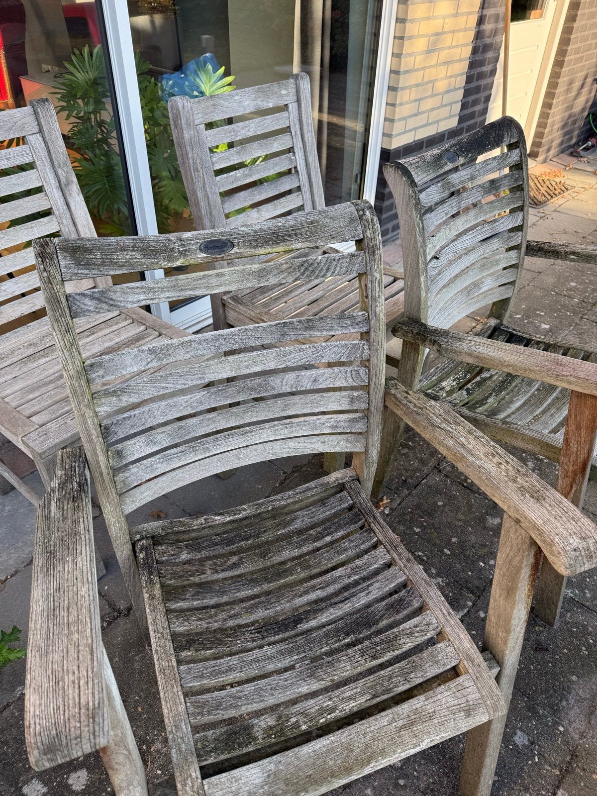 Teakhouten tuinstoelen (5 stuks), Tuin en Terras, Tuinstoelen, Ophalen, Gebruikt, Teakhout
