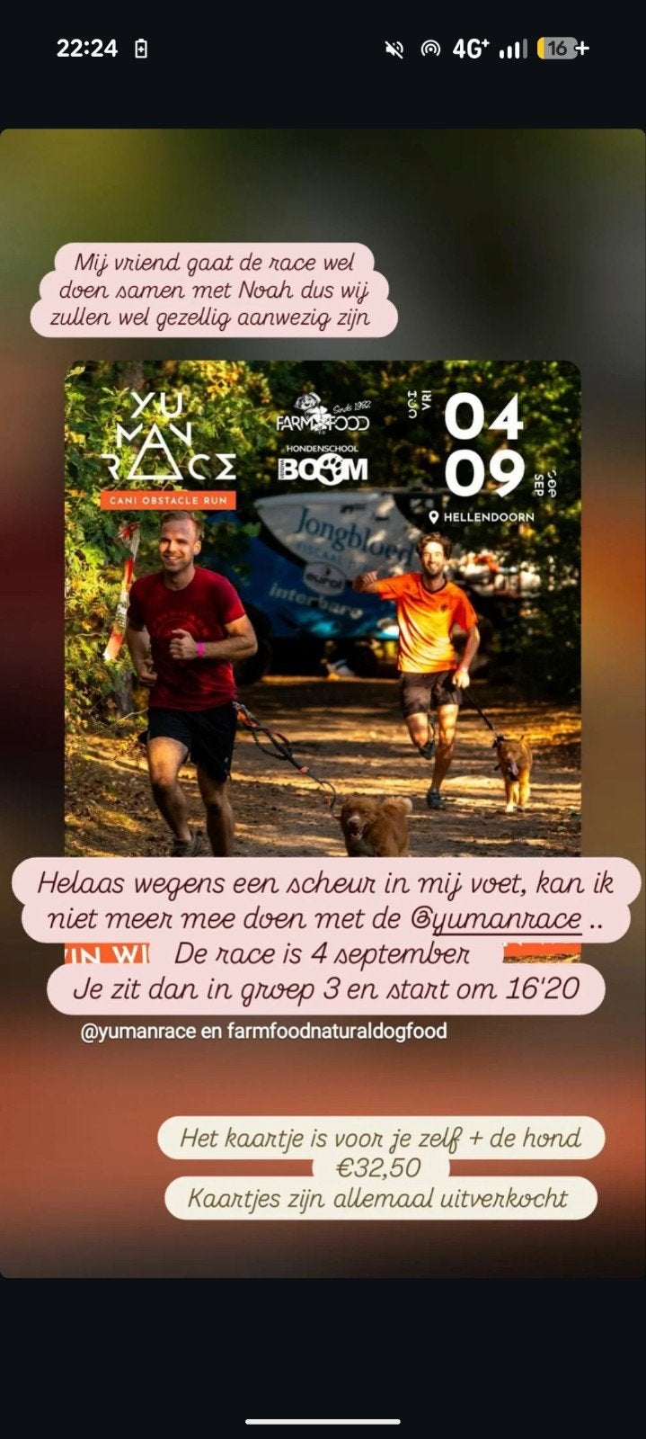 1 kaartje voor yuman race in samenwerkingen farmfood
cani O, Eén persoon, September