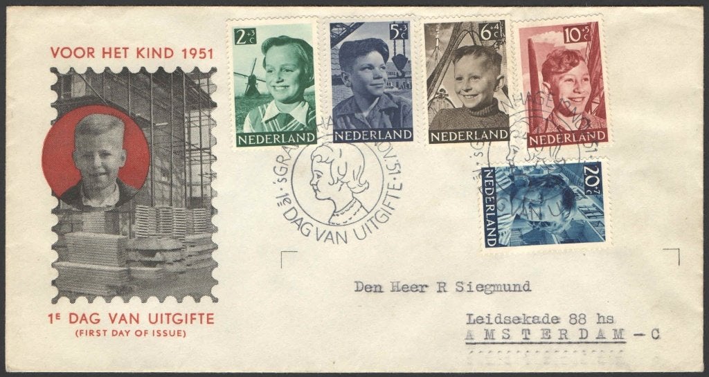 Nederland FDC E6 Met Adres, Kinderpostzegels 1951, Postzegels en Munten, Ophalen of Verzenden, Beschreven, Nederland