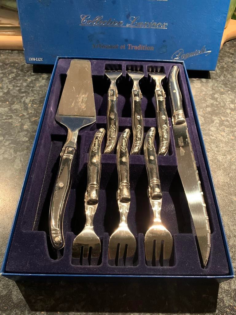 Franse taartset bestek Laguiole rvs/inox 8-delig, Antiek en Kunst, Ophalen of Verzenden