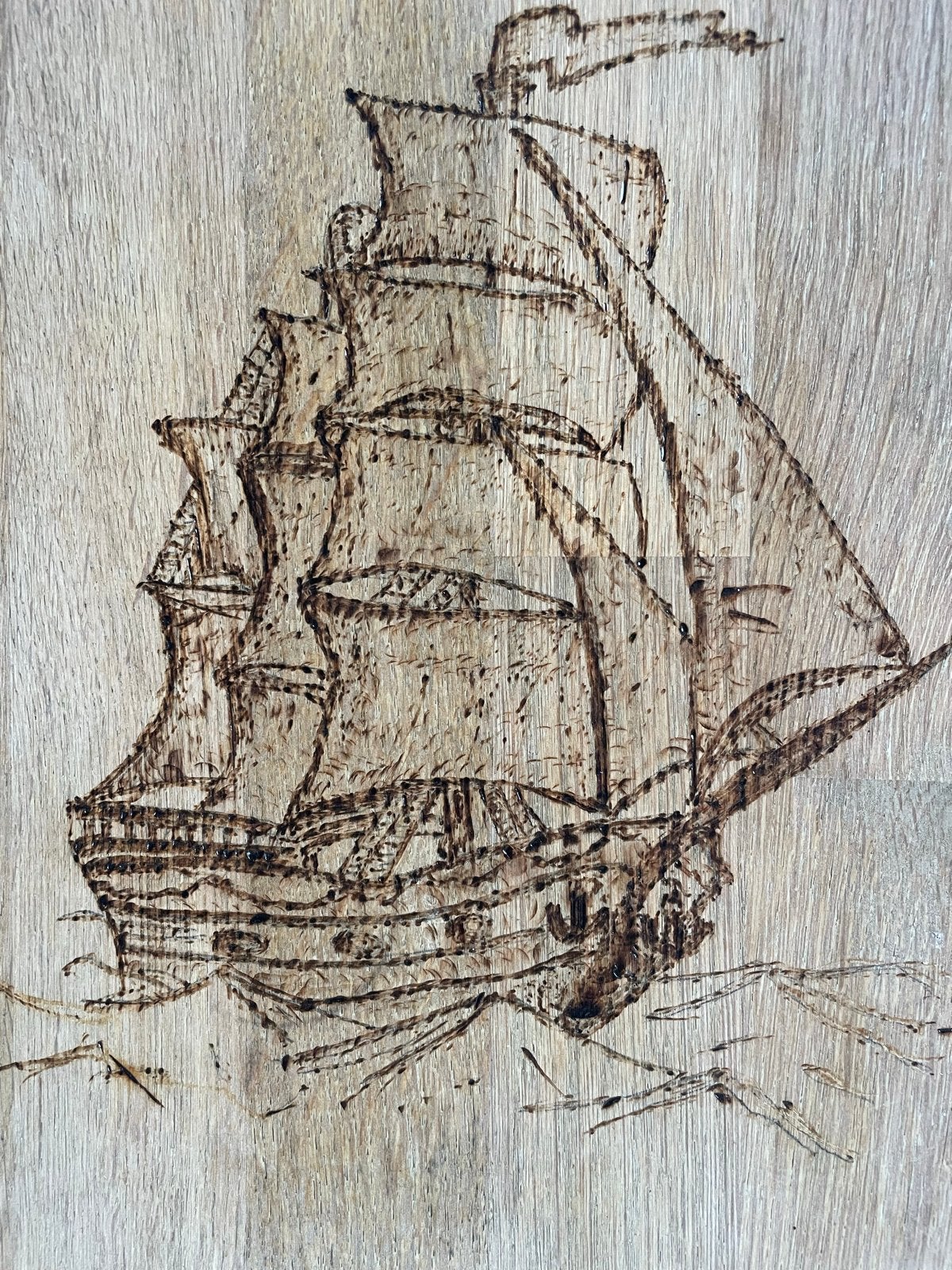 Unieke Houtgravure: Zeilschip op Zee, Overige technieken, Ophalen of Verzenden, Handgeschilderd, Klassiek