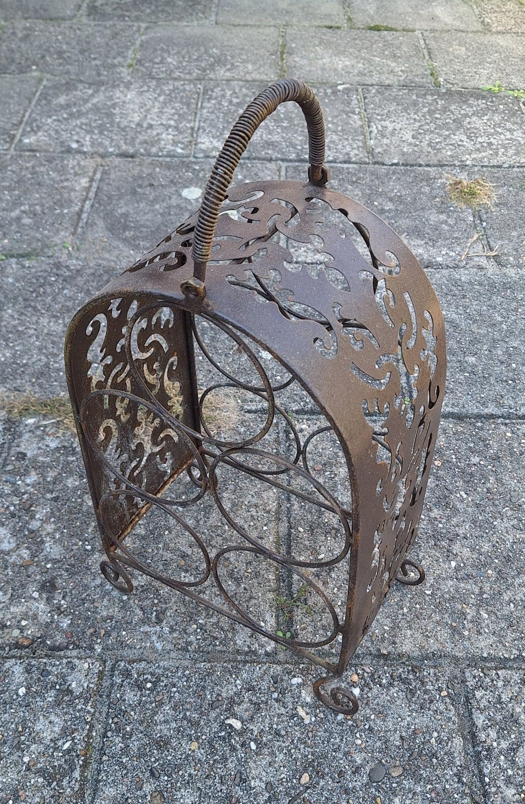 Decoratief metalen wijnrek met handvat, Ophalen of Verzenden