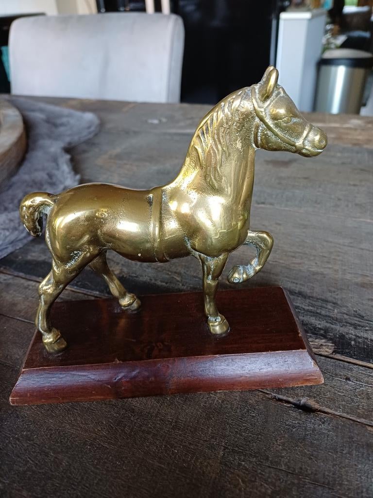 Antiek koper paard op plateau, Antiek en Kunst, Ophalen of Verzenden, Koper