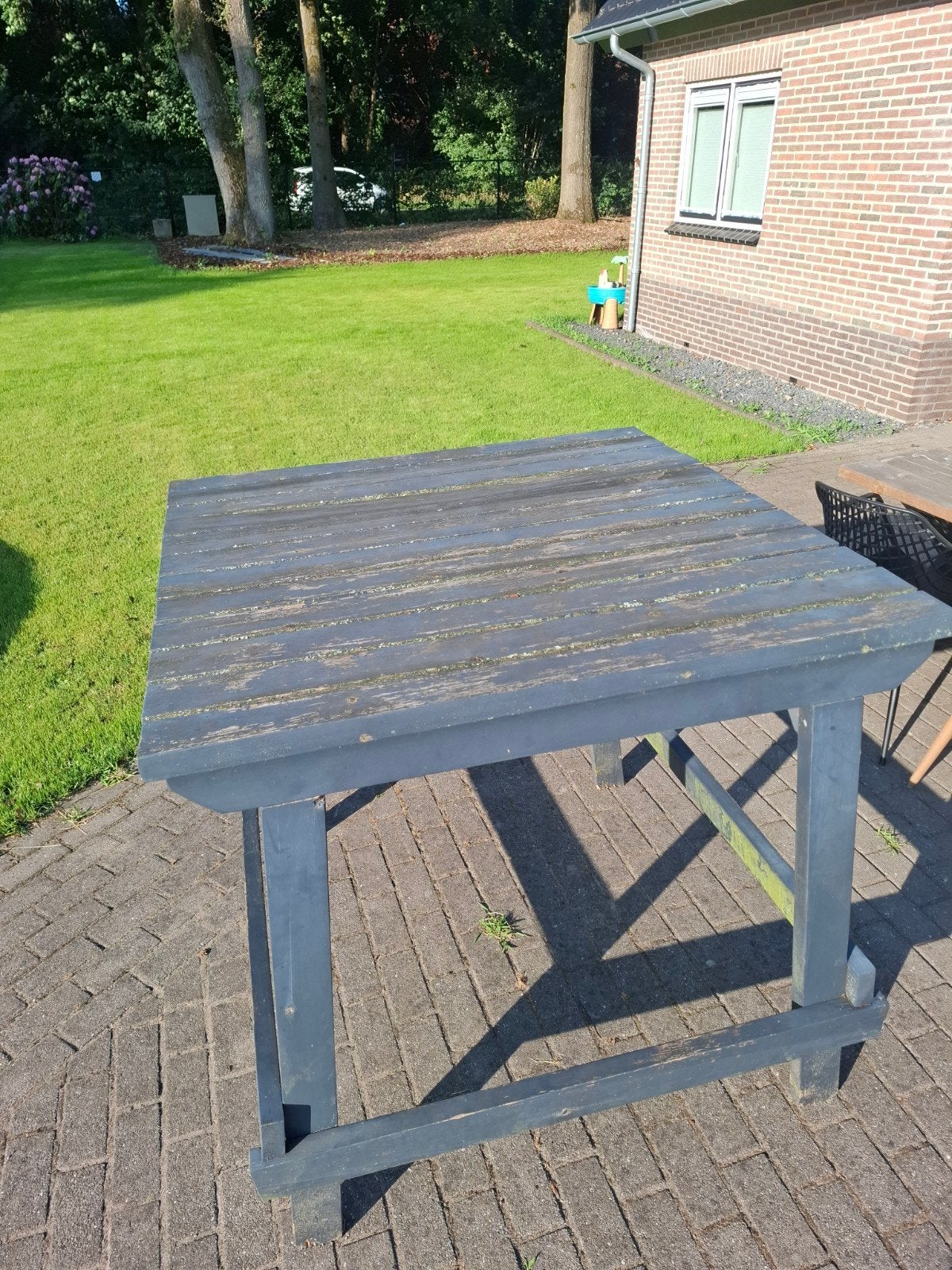 Stevige houten statafel, 114 cm hoog, Ophalen, Gebruikt, Rechthoekig, Hout