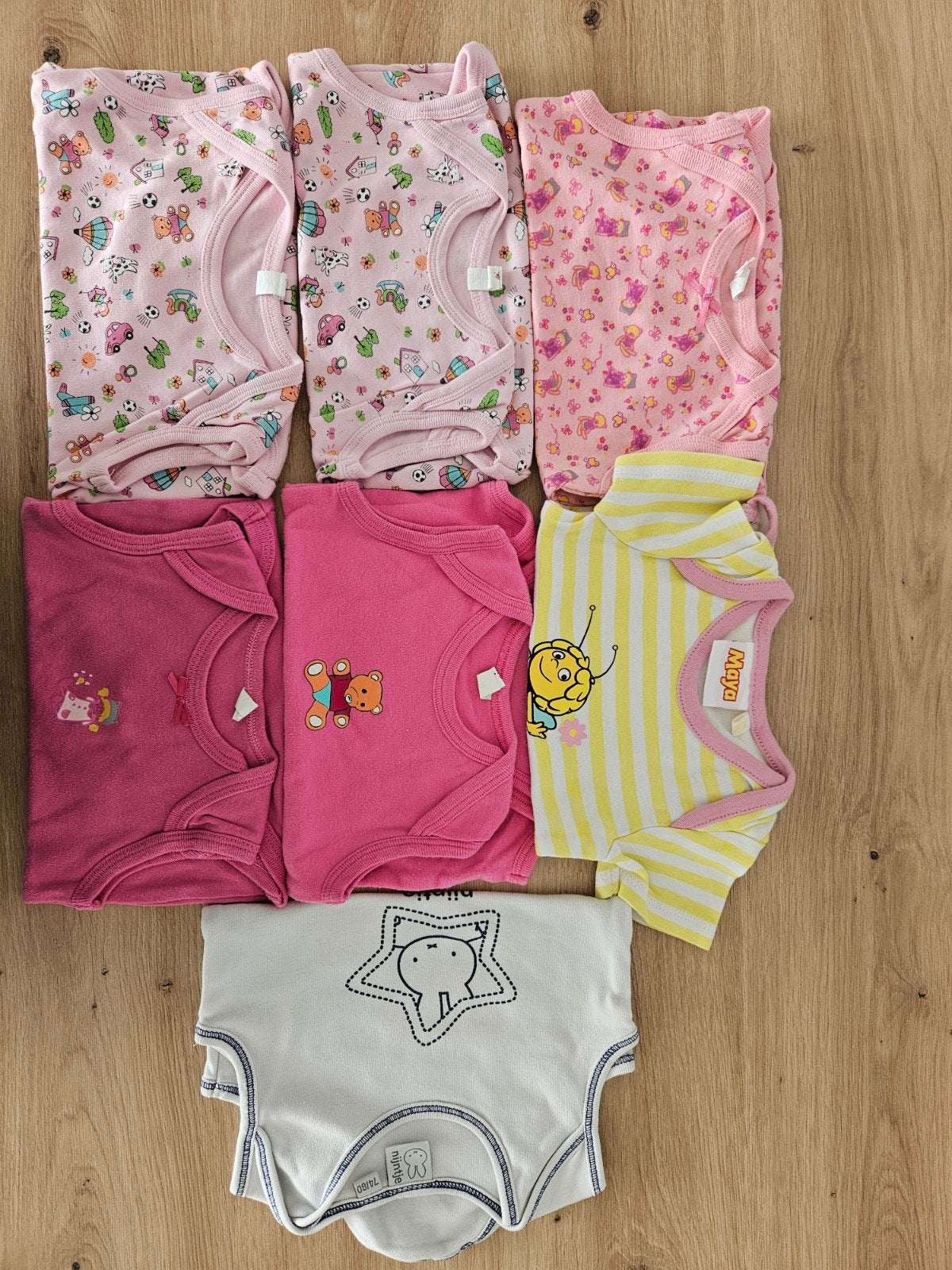 7-delig setje rompertjes maat 74/80 voor meisjes, Nacht- of Onderkleding, Gebruikt, Meisje, Ophalen of Verzenden