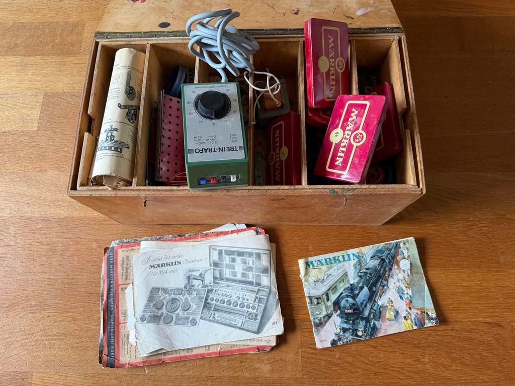 Vintage Märklin Metallbouwdoos met accessoires en handleidin, Gebruikt, Ophalen, Overige merken, Groter dan 1:32