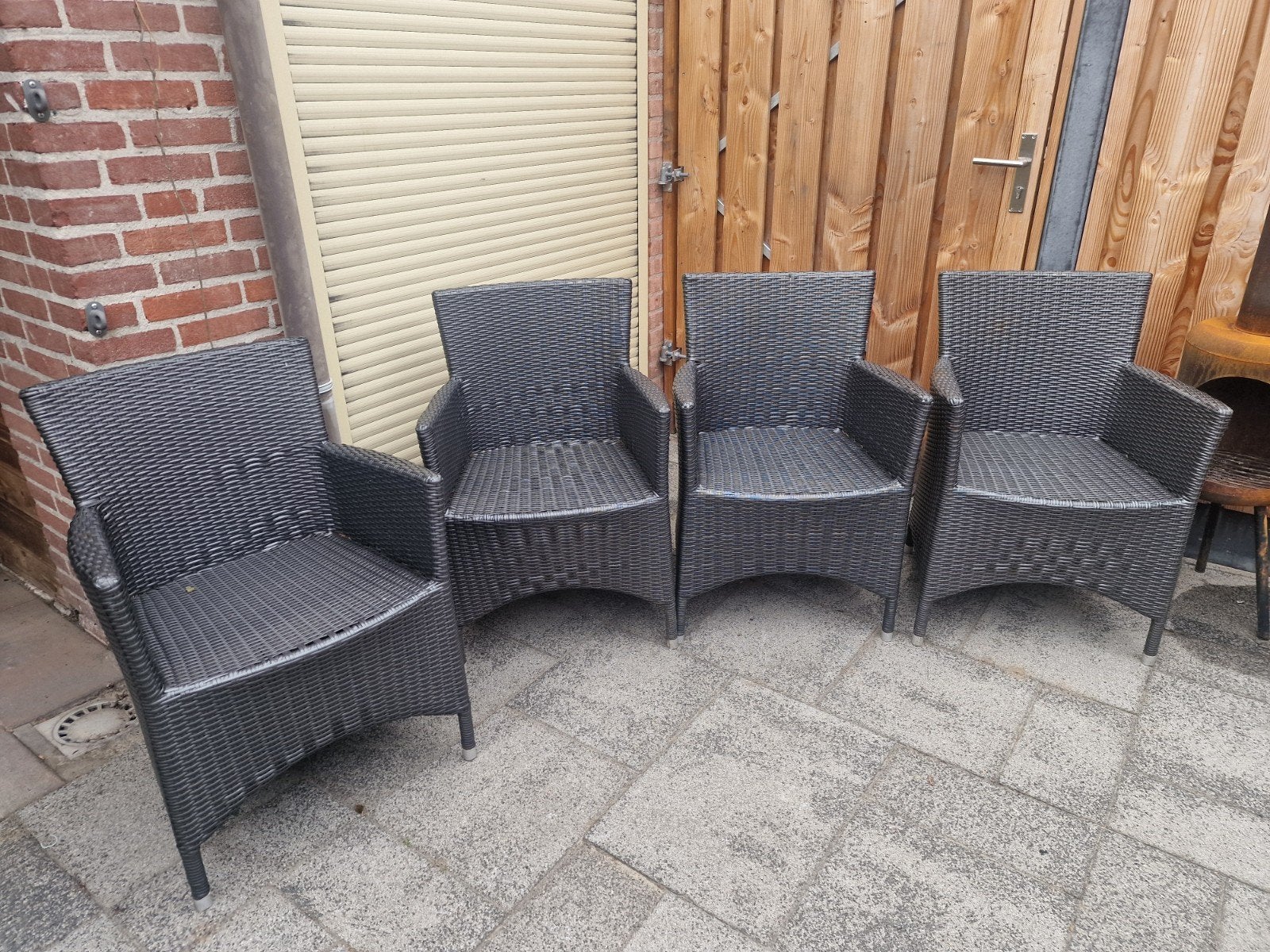 4 Wicker tuinstoelen - Grijs, Tuin en Terras, Ophalen, Gebruikt, Wicker