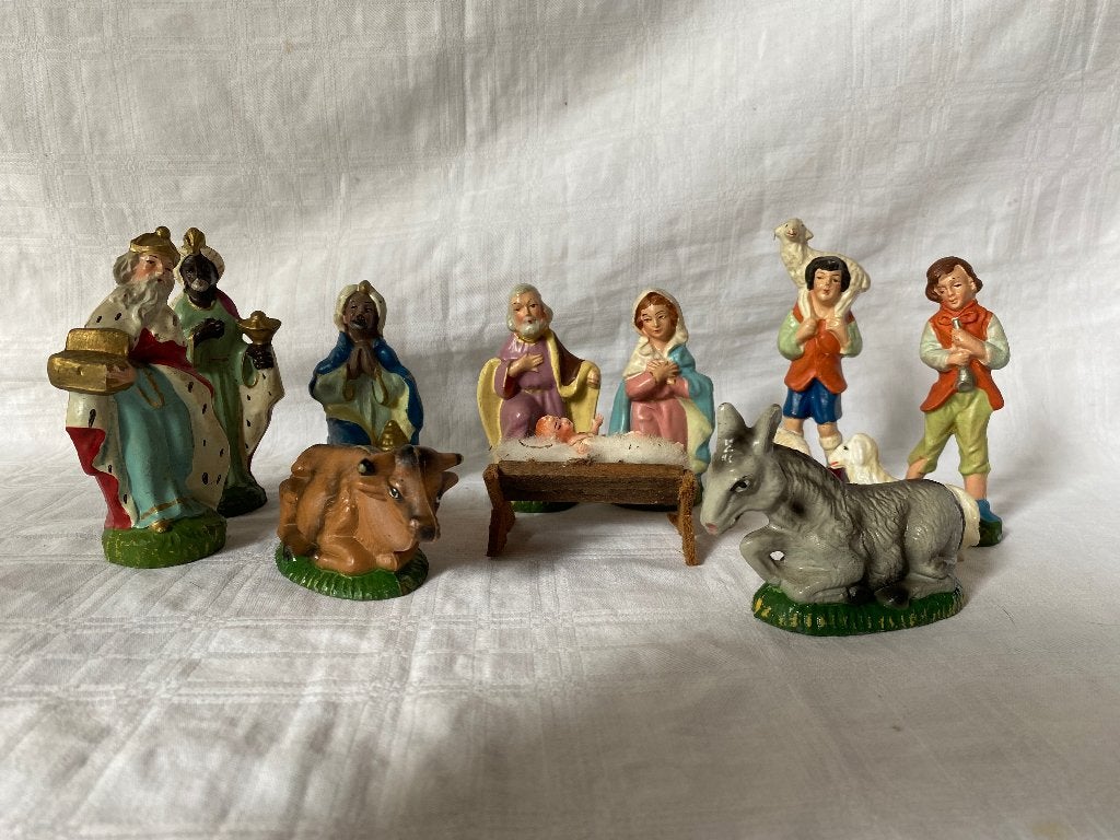 Vintage kerstgroep Heilige Familie celluloid Italy, Diversen, Kerst, Gebruikt, Onbekend, Ophalen of Verzenden, Onbekend