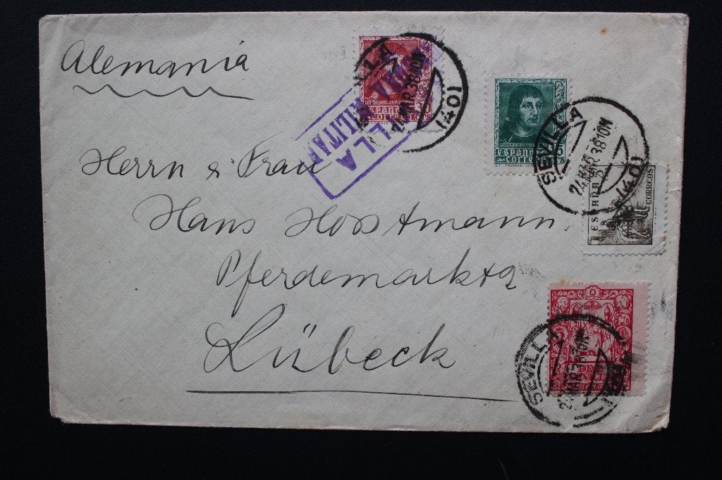 1938 CENSUURBRIEF SPANJE SPAANSE BURGEROORLOG NAAR DUITSLAND, Ophalen of Verzenden, Brief