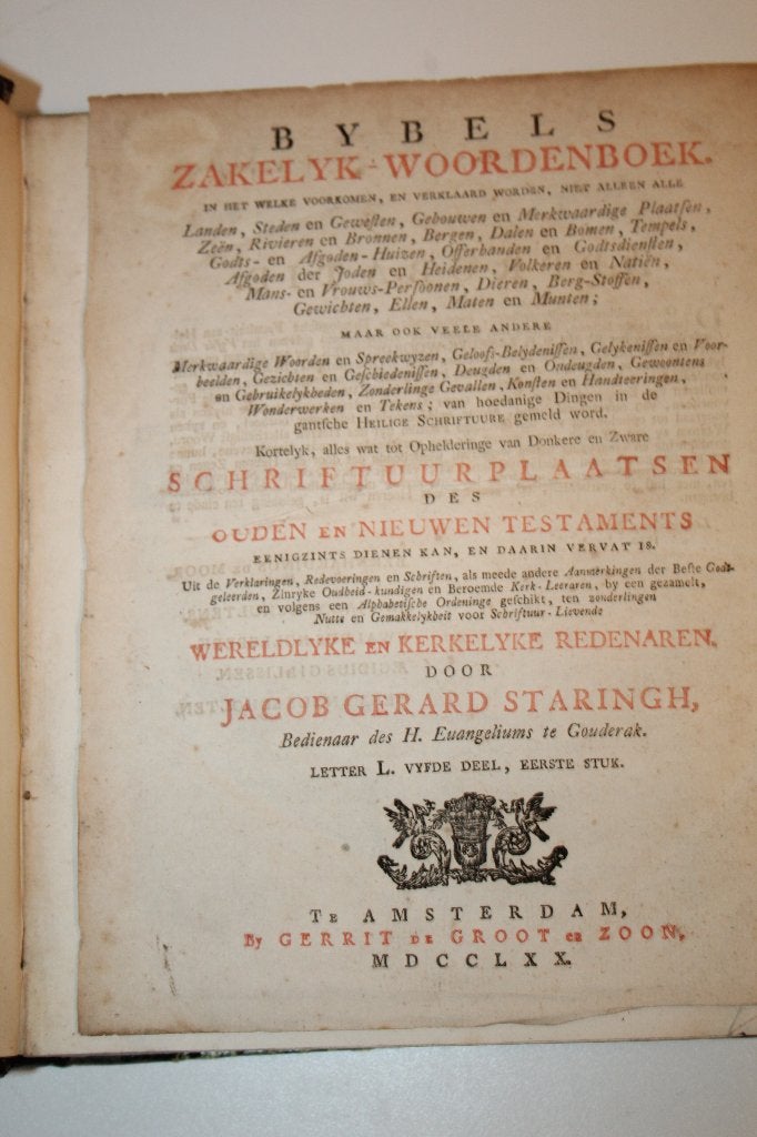 Staringh - Bybels Zakelyk Woordenboek, letter L (1770), Ophalen of Verzenden