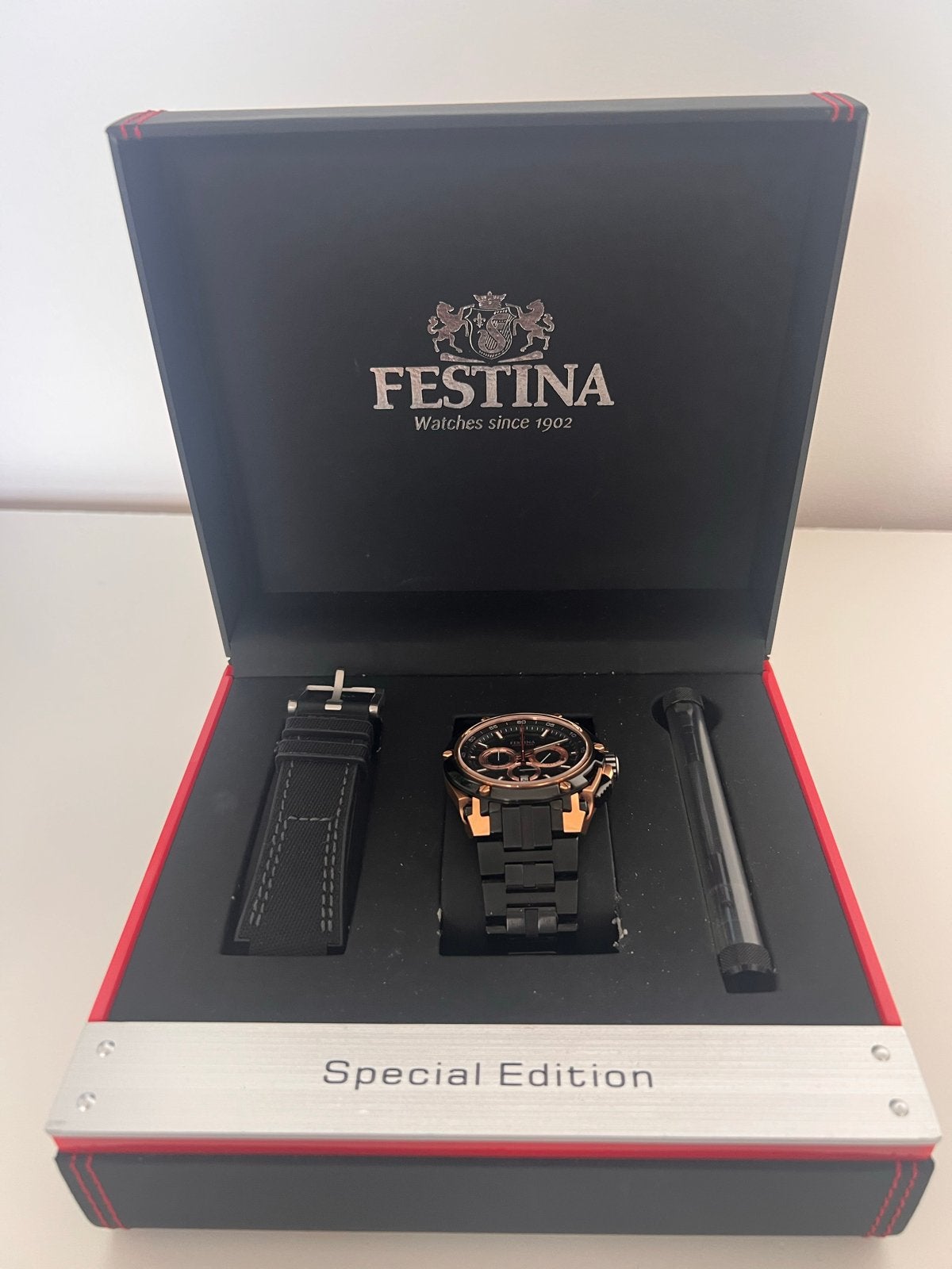 Festina Special Edition Herenhorloge - Zwart/Roségoud, Staal, Polshorloge, Zo goed als nieuw, Ophalen