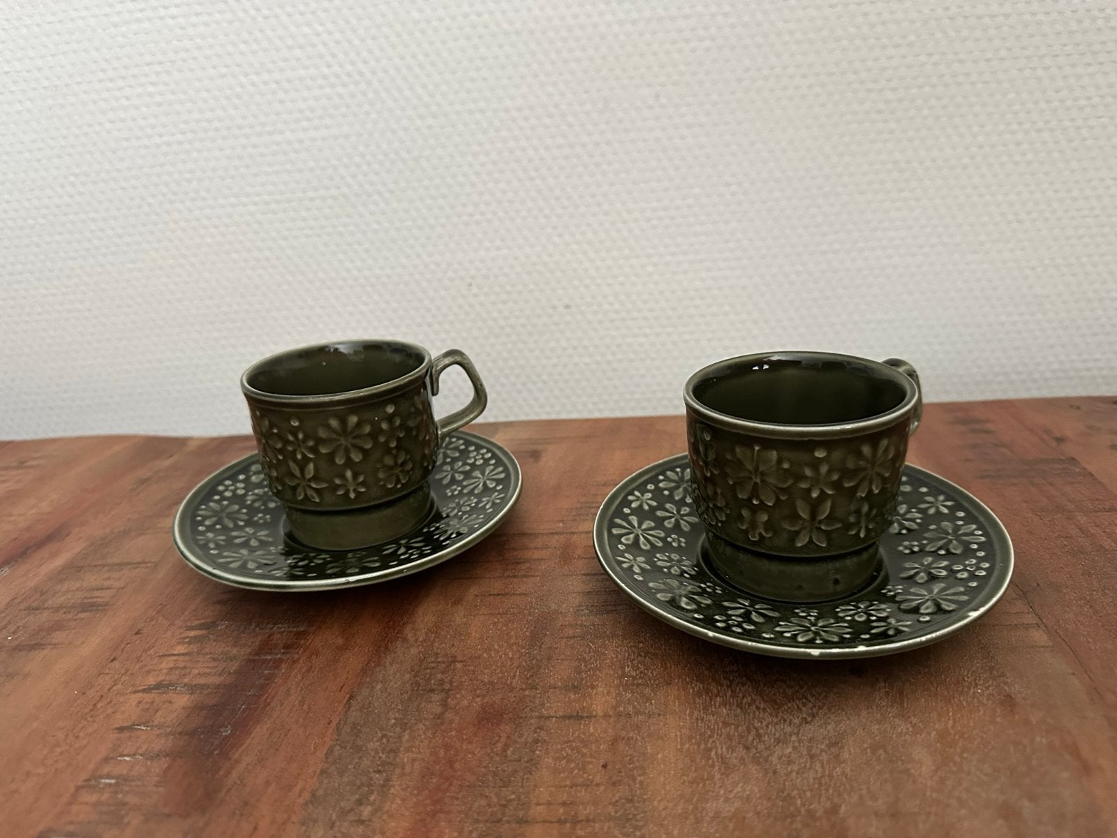 Vintage Espresso Kopjes met Schotels - Groen Bloemenpatroon, Ophalen