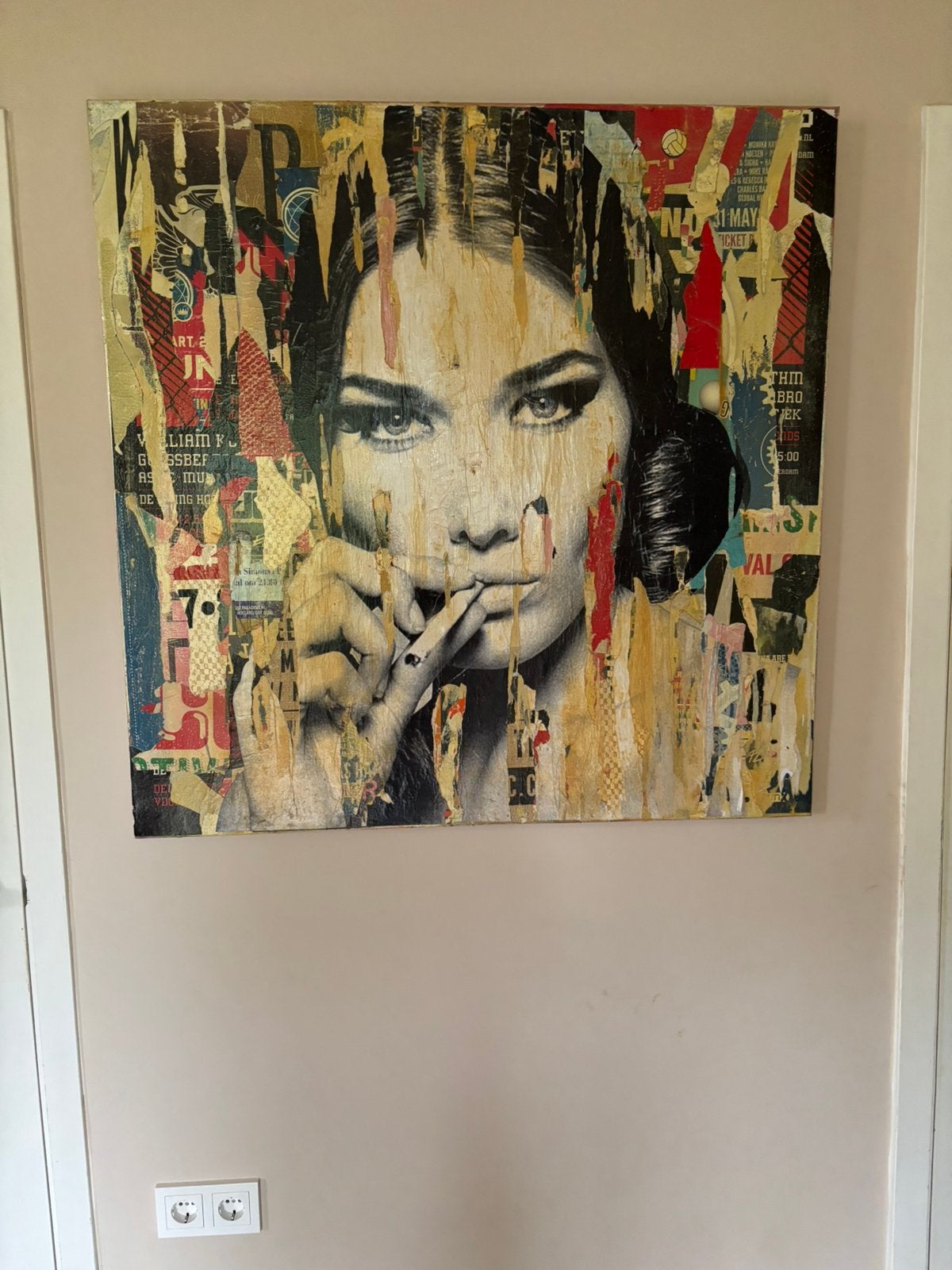 Schilderij Michiel Folkers (Gieler) - Vrouw met collage, Ophalen