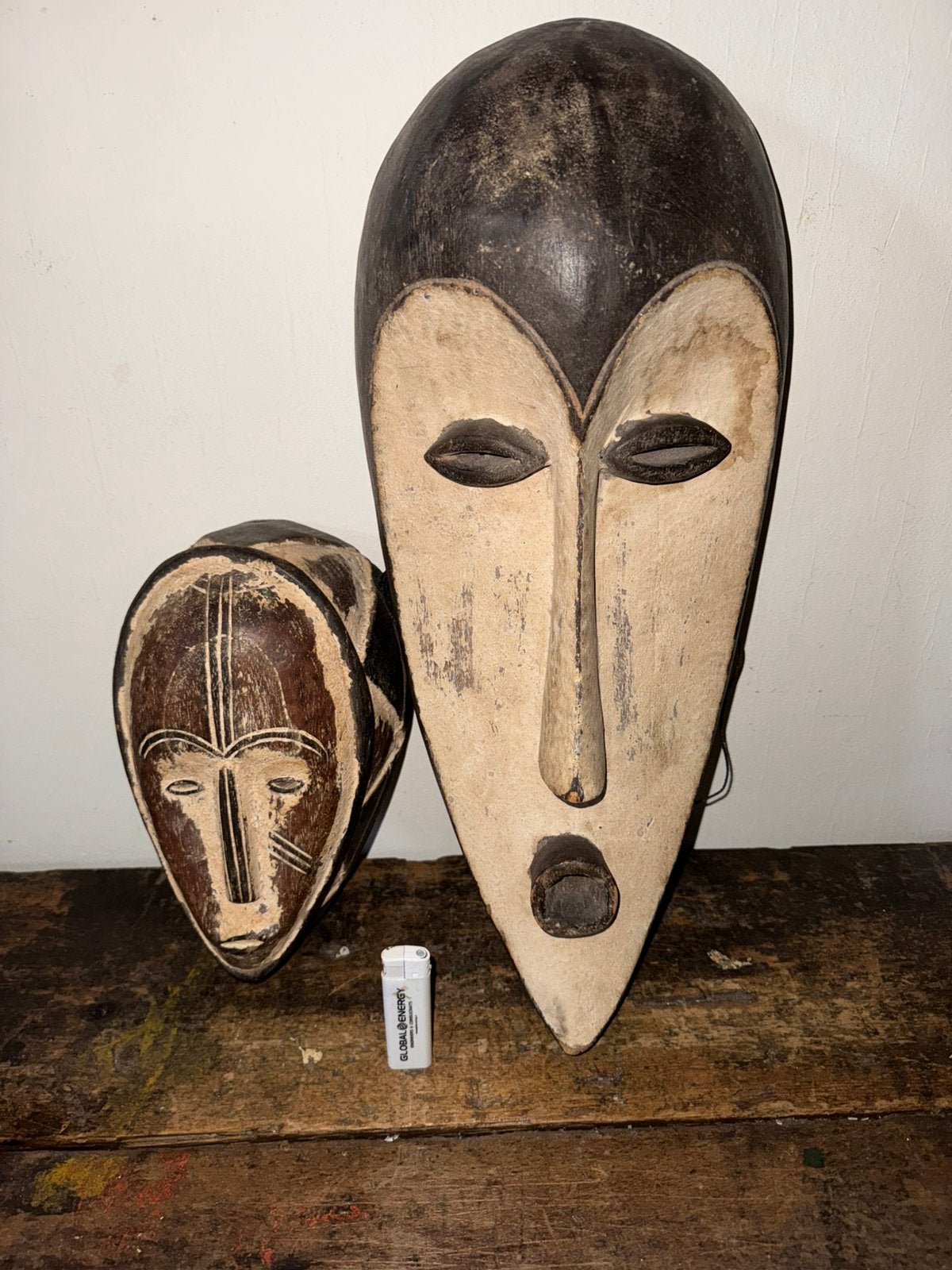 Oud groot en klein masker uit Gabon, Afrika, Ophalen of Verzenden, Hout