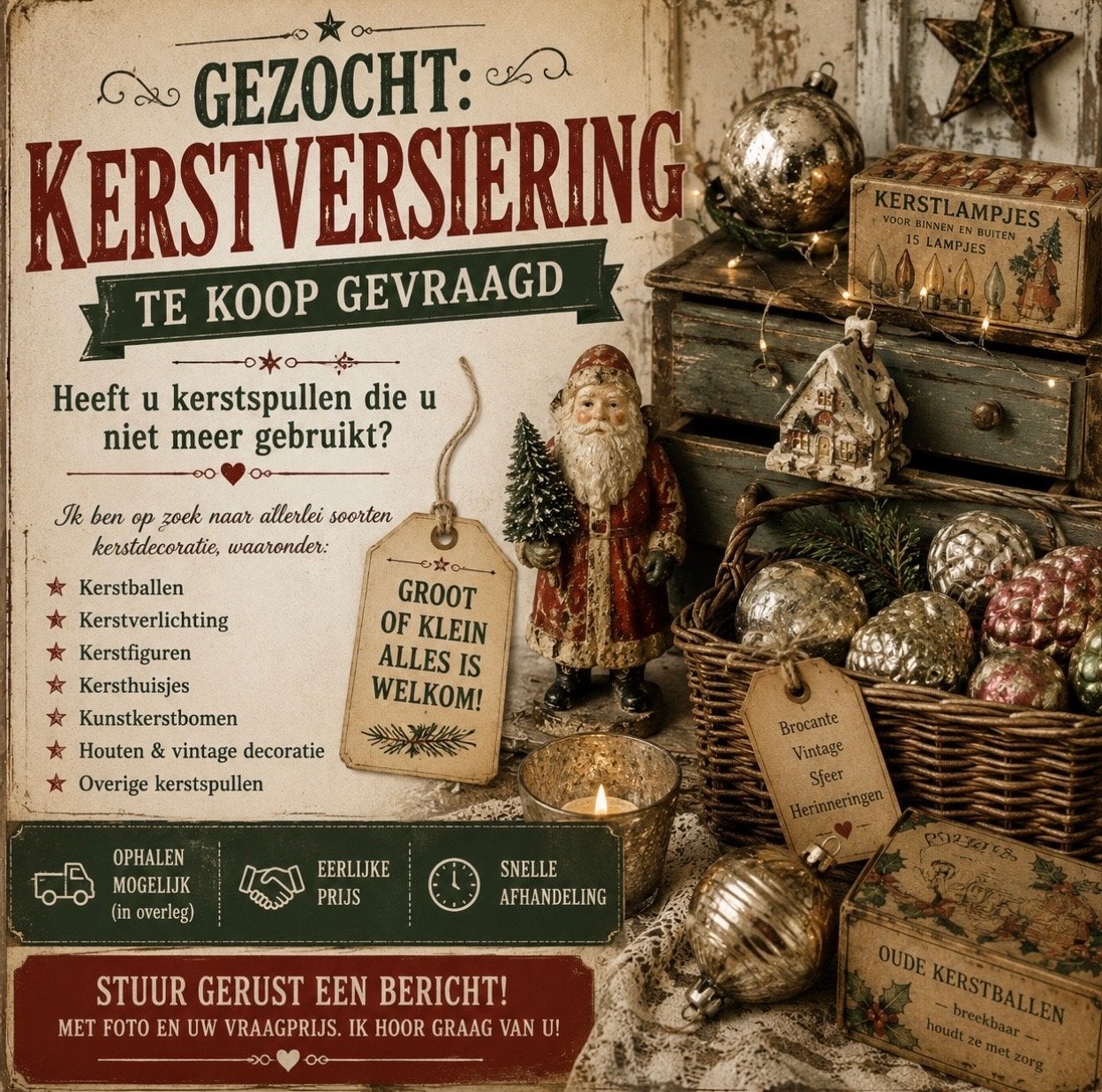 Antieke kerst te koop gevraagd!, Diversen, Kerst, Ophalen of Verzenden