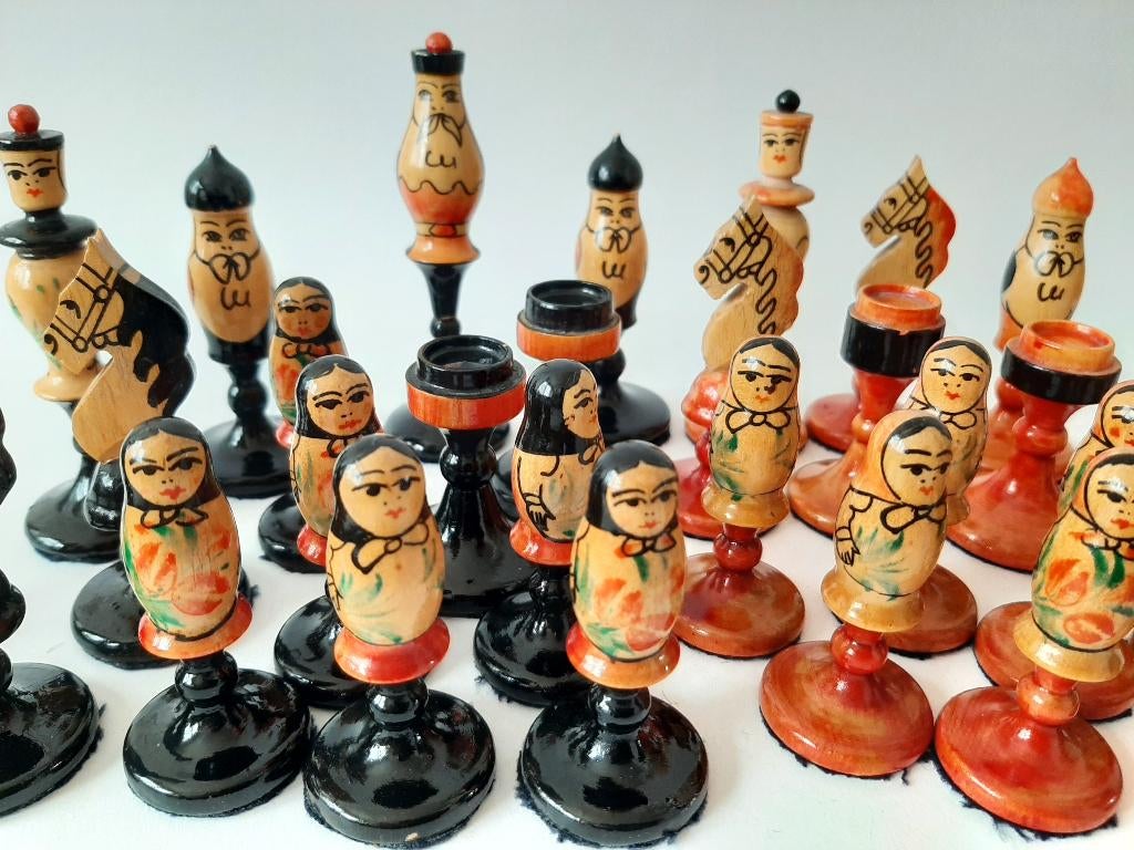 unieke oude houten schaakstukken USSR matroesjka (498), Ophalen of Verzenden